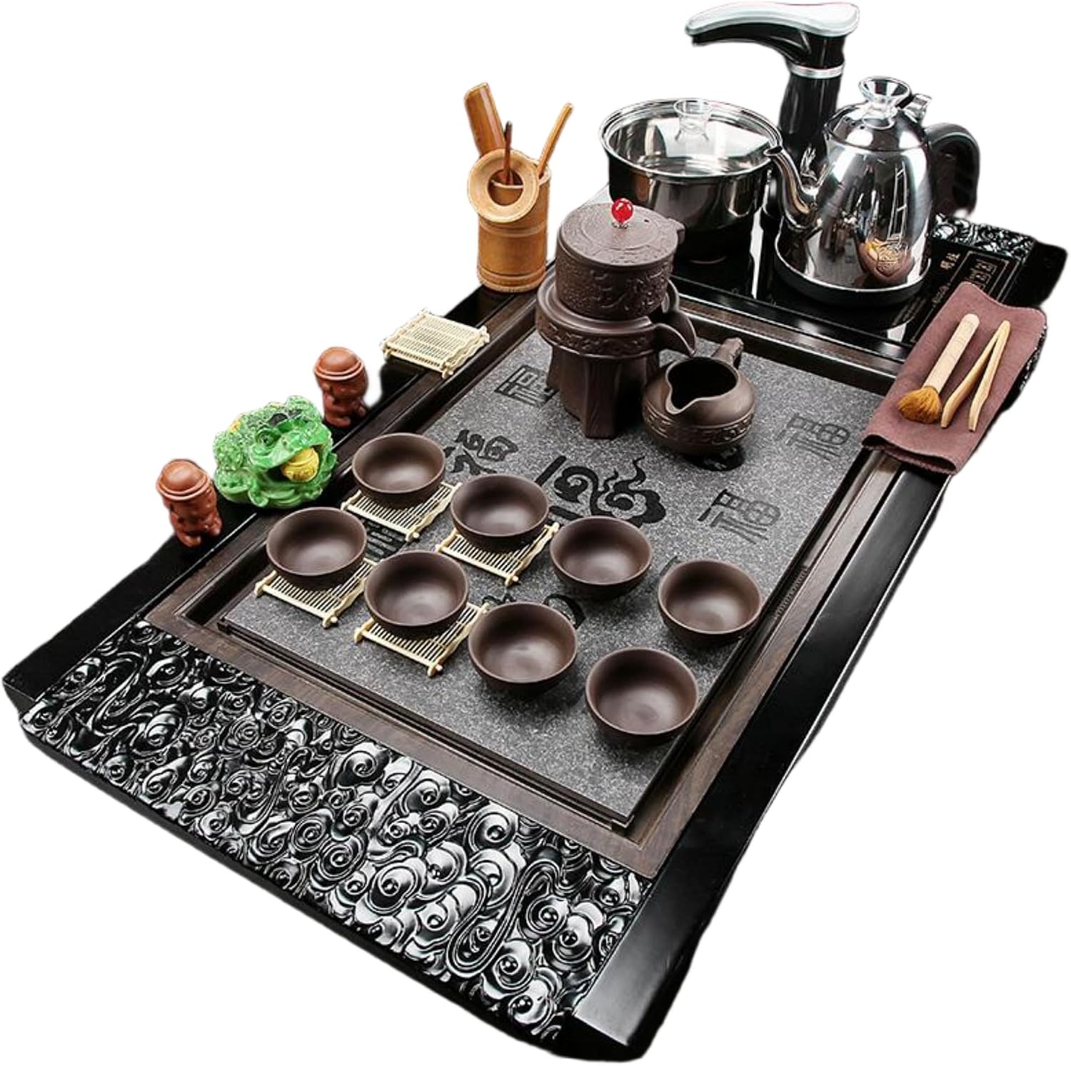 MOYEE Chinese Gongfu Tea Set,Home,Gifting and Office 套装家用 Fully Automatic Tea Set,全自动一体整套 Solid Wood Tea Tray 实木大茶盘 Chinese Gongfu Tea Tray 茶台办公室茶海烧水壶 A472