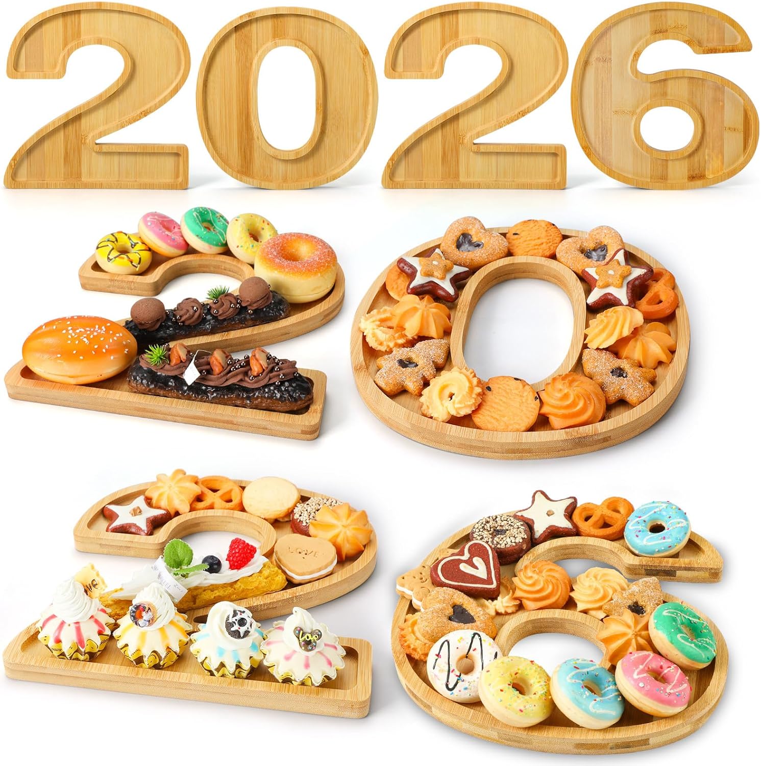 4 Pcs 2026 Graduation Charcuterie Wooden Tray Reusable Serving Trays Fillable Food Serving Dishes for Cake Candy Chocolate Cheese Grad Party Anniversary Decoration(Graduation Cap)
