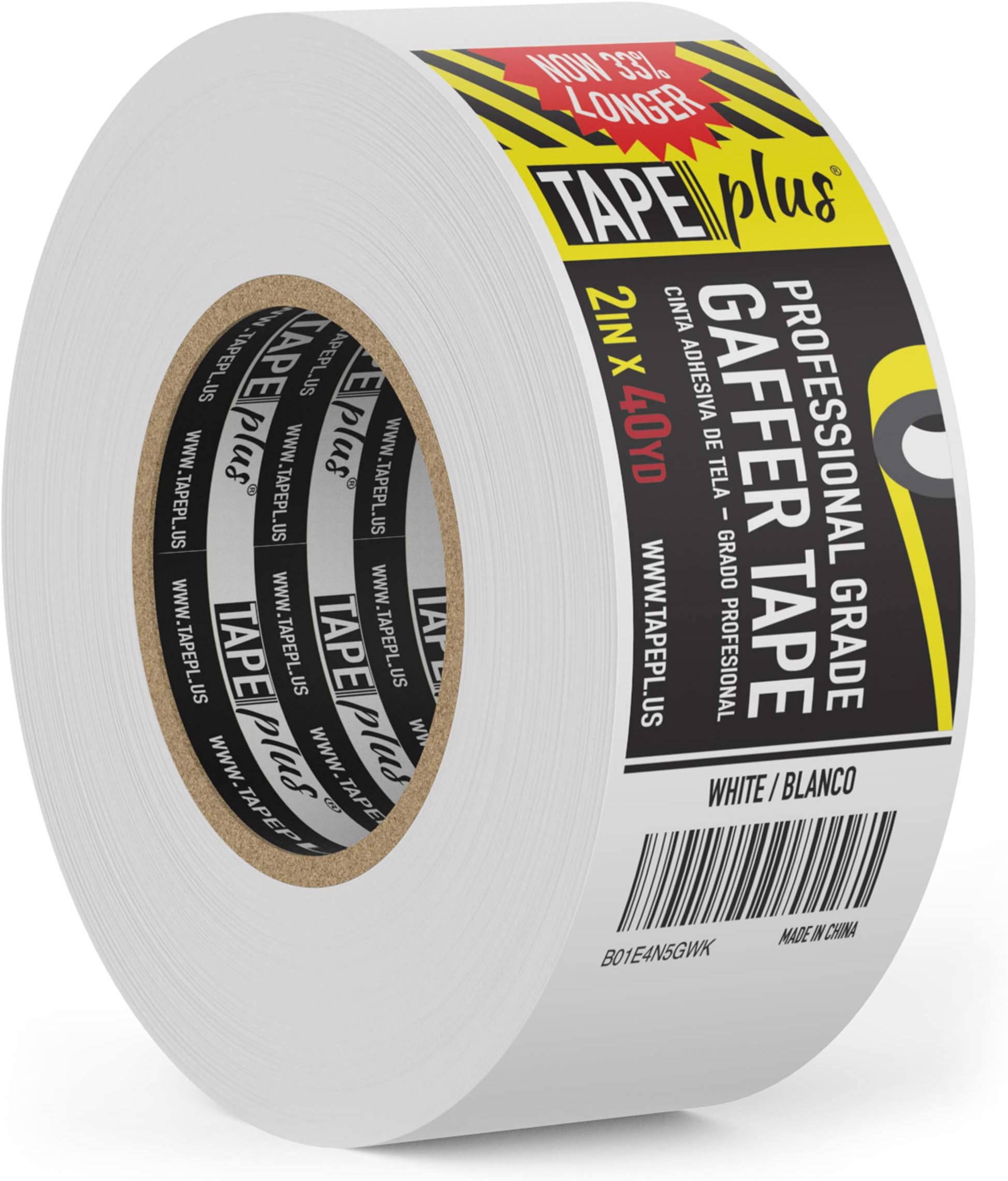 Gaffers Tape - 2 Inch by 40 Yards in White - Get 33% More! High End Professional Grade - Gaffer Tape is The Perfect Alternative to Duct Tape, Electrical Tape, and Other Adhesives