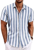 Vista 12 de COOFANDY Camisas de lino para hombre de manga corta, camisas casuales con botones para hombre, camisa de playa de verano, camisa para boda