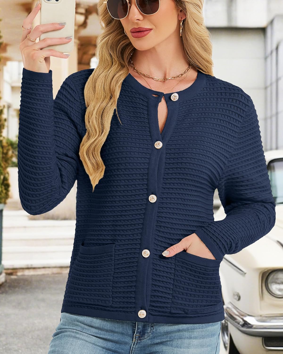 Hody Lovy Women's Knit Cardigan Sweaters Casual Long Sleeve Open Front Button Down Trendy Jackets Outerwear - Image 5