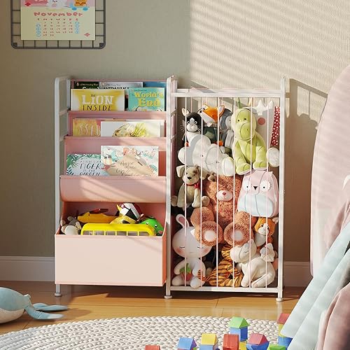 Miniatura 7 de BBLIKE Estantería para niños y almacenamiento de animales de peluche, estantes multifuncionales para libros de guardería con caja de juguetes y