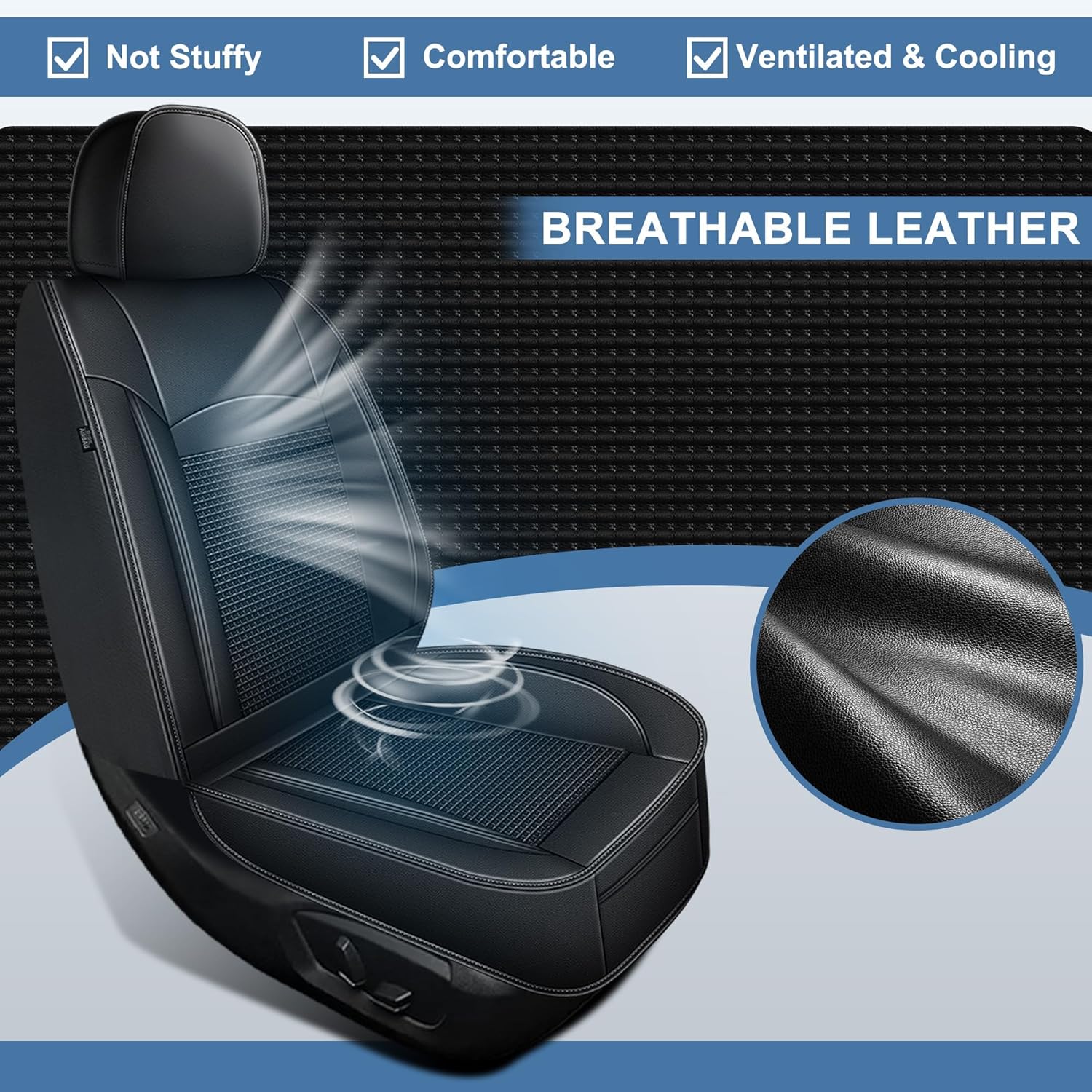 for Ford F150 Seat Covers 2009-2024 2025 2026 & F250 F350 F450 2017-2026 XL XLT Lariat Platinum and More Trims Leather Car Seat Protector (2 Front Seat, Black)