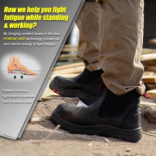 Miniatura 5 de ROCKROOSTER Chelsea negro de 6 pulgadas, botas de trabajo sin cordones, punta de acero, impermeable, clasificación EH, botas de seguridad ASTM F2413