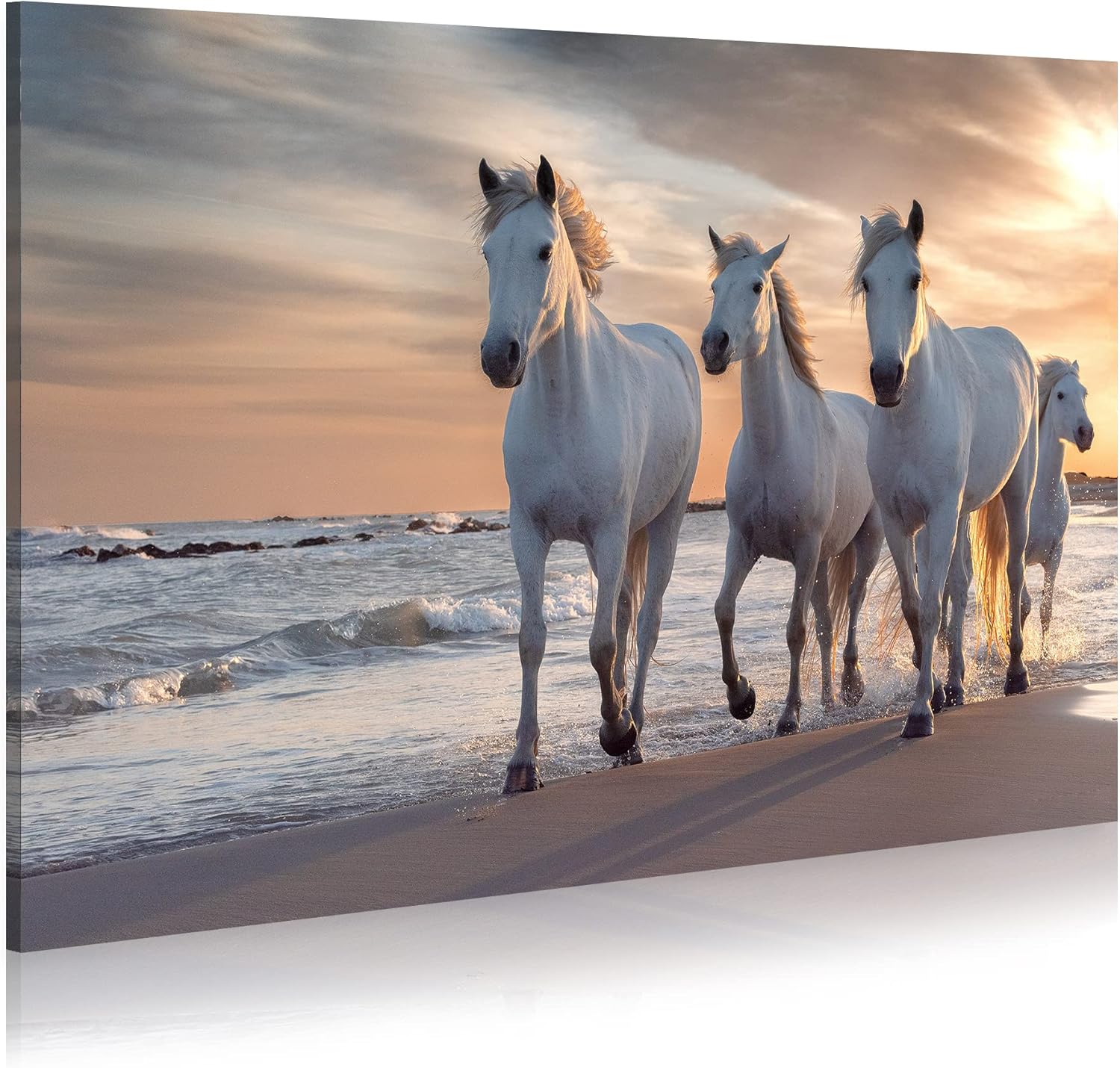WALLSUP DECOR White Horses Canvas Wall Picture Horses