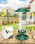 iBorn Metal Bird Feeder for Outside Hanging,Wild Bird Feeders for Cardinal, 18cm Large Roof&Tray Green 6 Port (Seed is not Included)