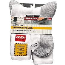 Dickies Genuine Mens 5-pair Crew Style Work Socks - White with Grey 6-12