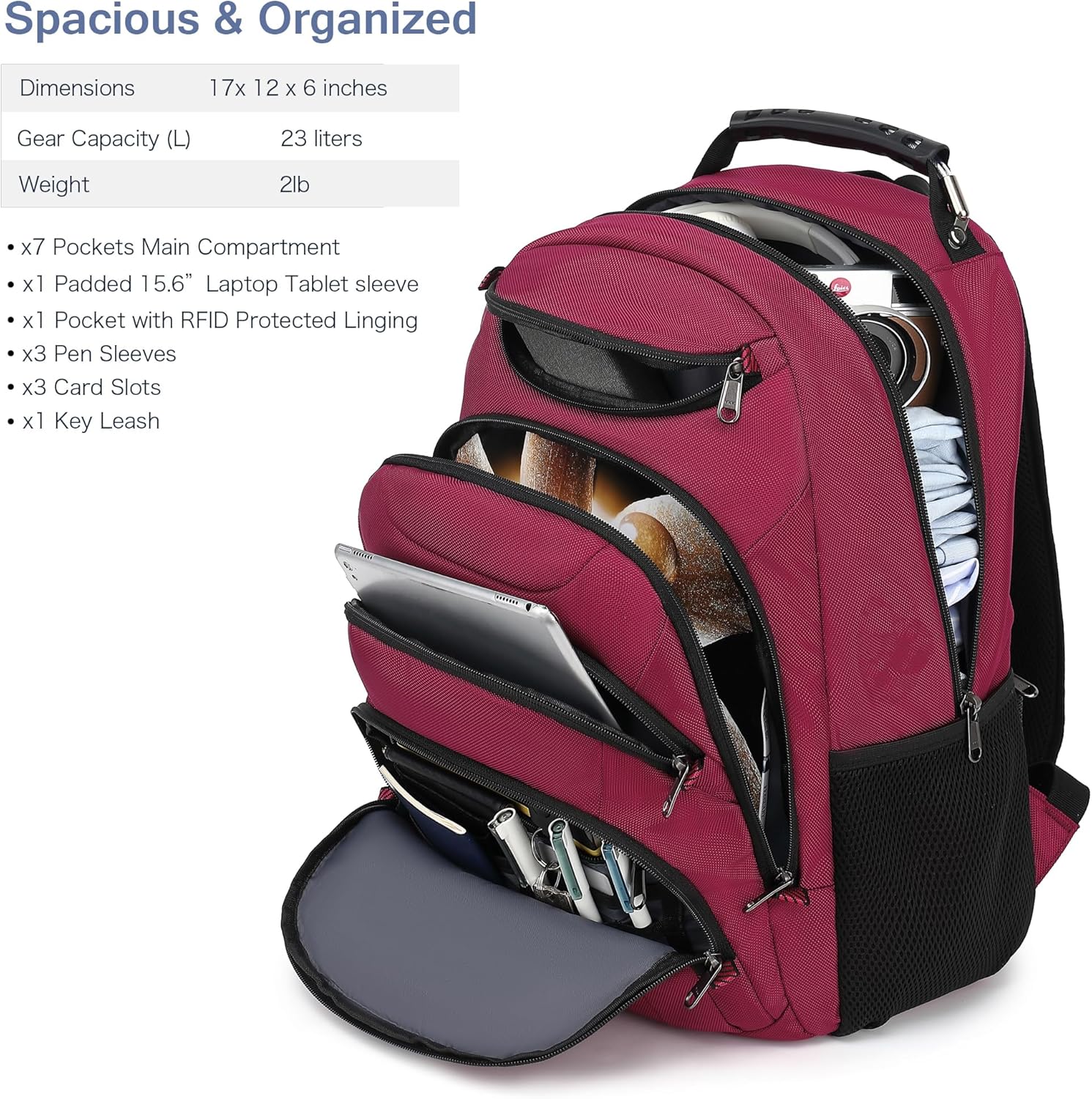Boavan Laptop Backpack for men, 15.6 inch Laptop Bag with USB Port, Waterproof Travel Work Backpack Purse, Anti-Theft Teacher Nurse Doctor Casual Bookbags Office Business backpack，Russet Red