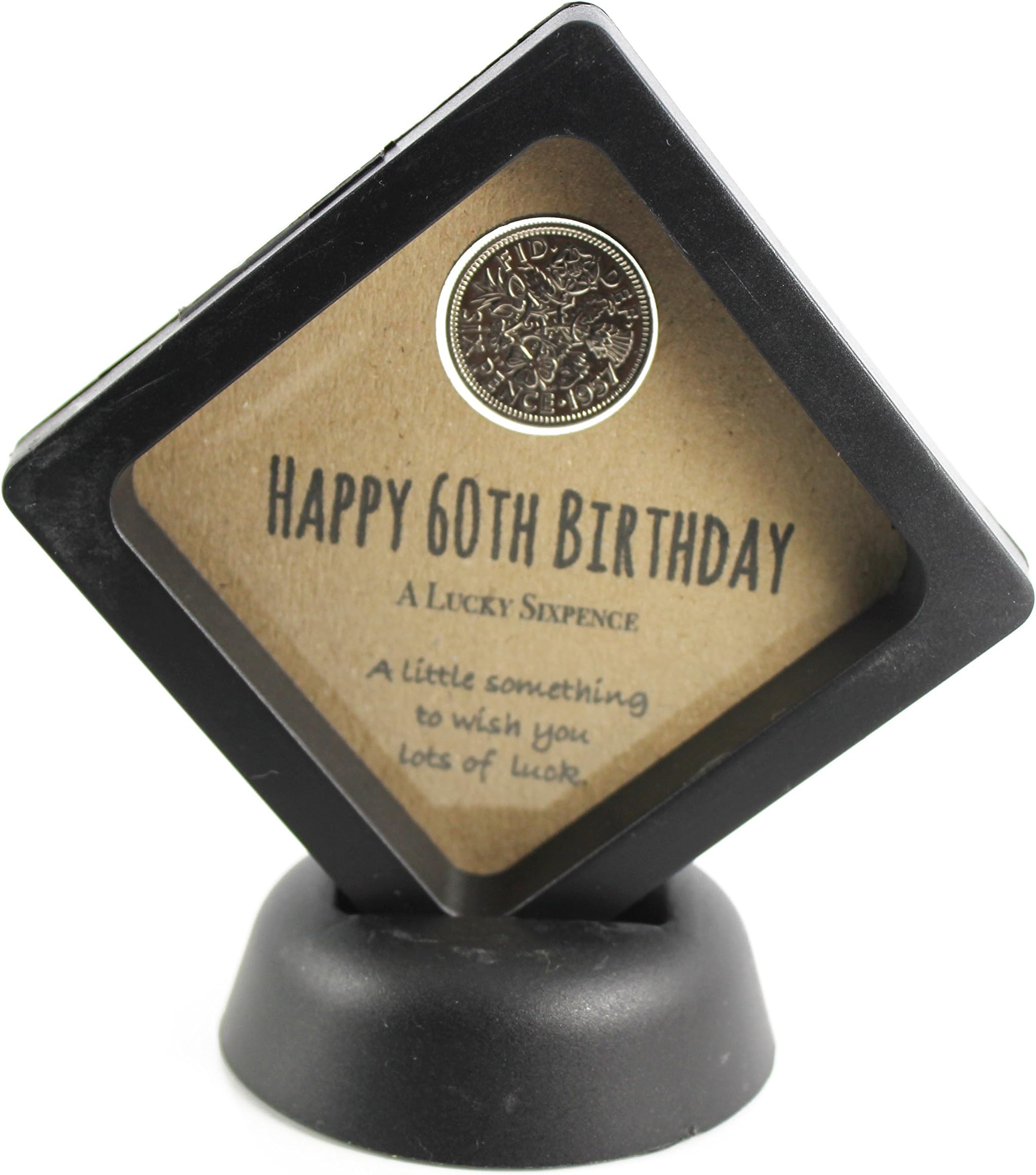 Happy 60th Birthday 1958 Sixpence Frame Keepsake. Lucky Sixpence Floating Frame Keepsake, Good Luck Present, Lucky Coin (Black Frame)