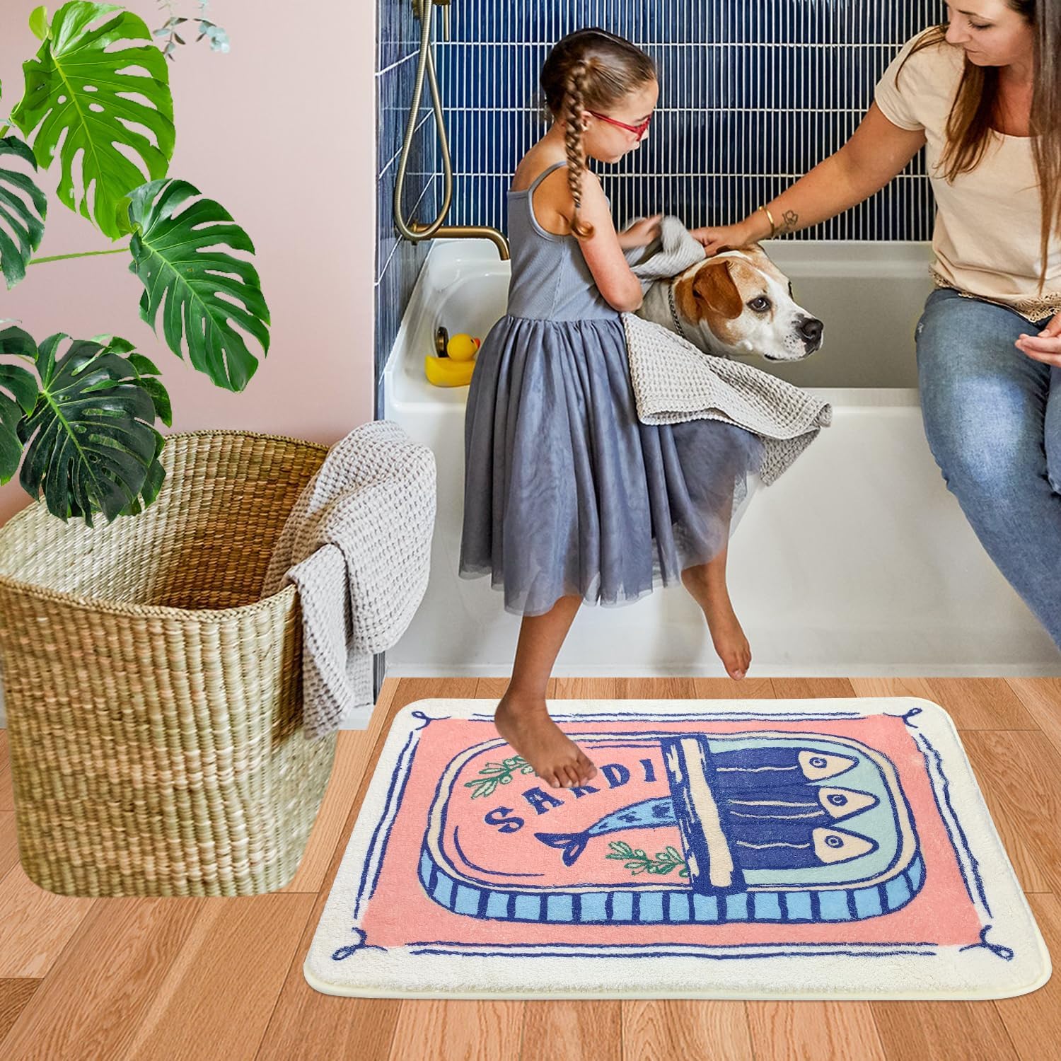 SHIYUE Sardine Can Bath Mat for Bathroom Rugs, Cute Ultra Soft and Fluffy Microfiber Water Absorption Non Slip Mat for Bedroom Funny Bathroom(18"×26" Pink)