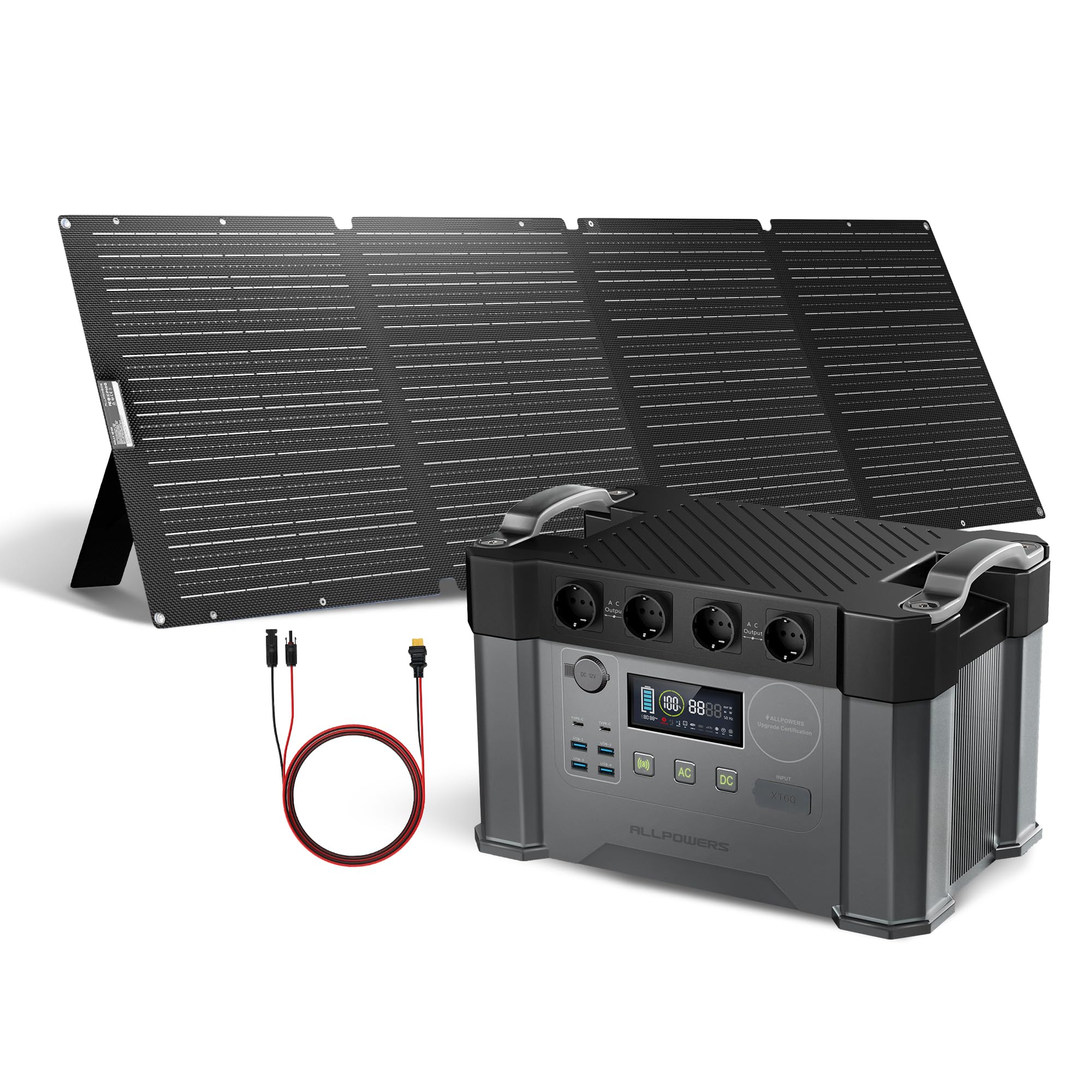 ALLPOWERS S2000 Pro Tragbares Powerstation mit 200W Faltbares Solarpanel, 1451Wh 2400W (4000W Überspannung) AKKU Solargenerator Mobiler Stromspeicher Power Station für Notstrom Camping Wohnmobile