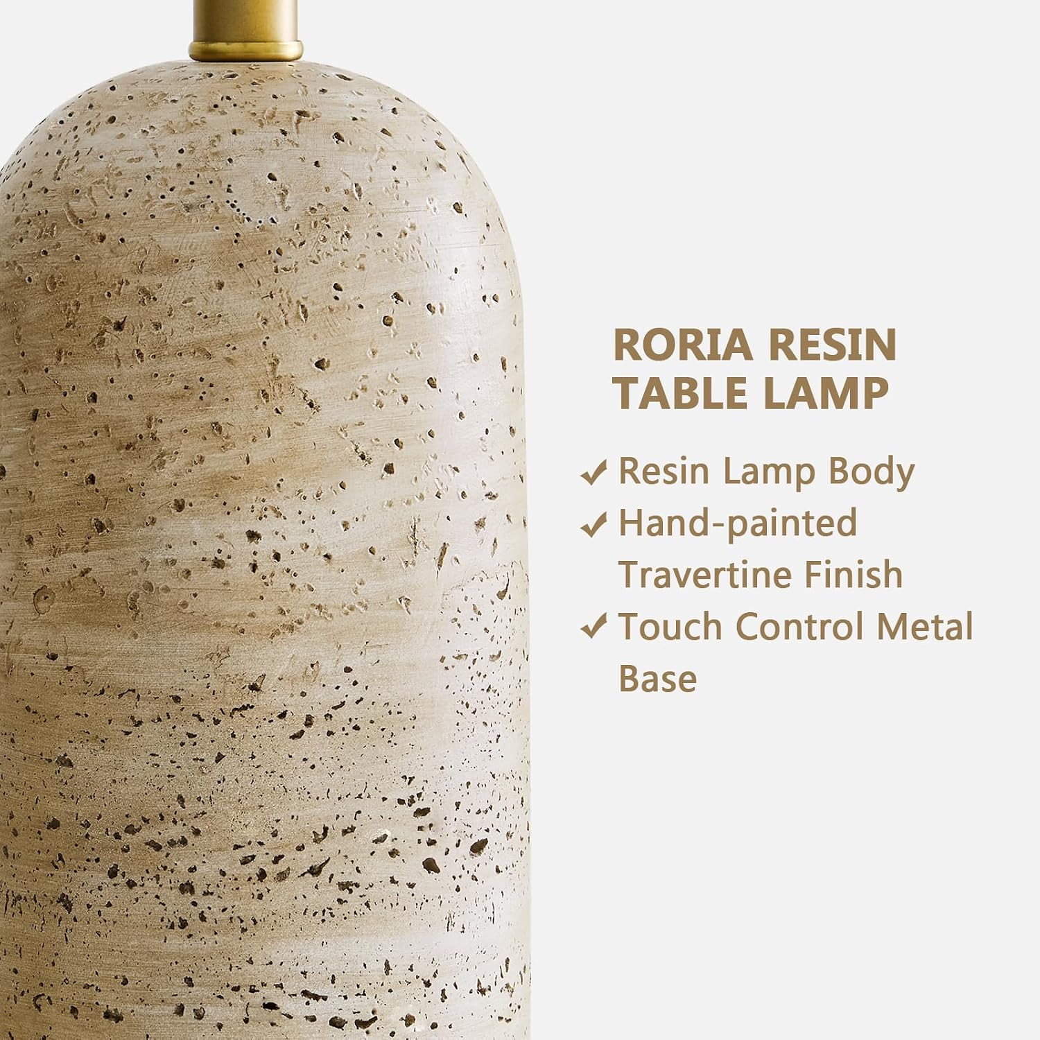 RORIA 25" Set of 2 Touch Table Lamps for Bedroom, Resin Stone Travertine and USB A+C Ports 3-Way Dimmable Vintage Rustic Lamps for Living Room, Study Room, Entryway, 2 LED Bulbs Included