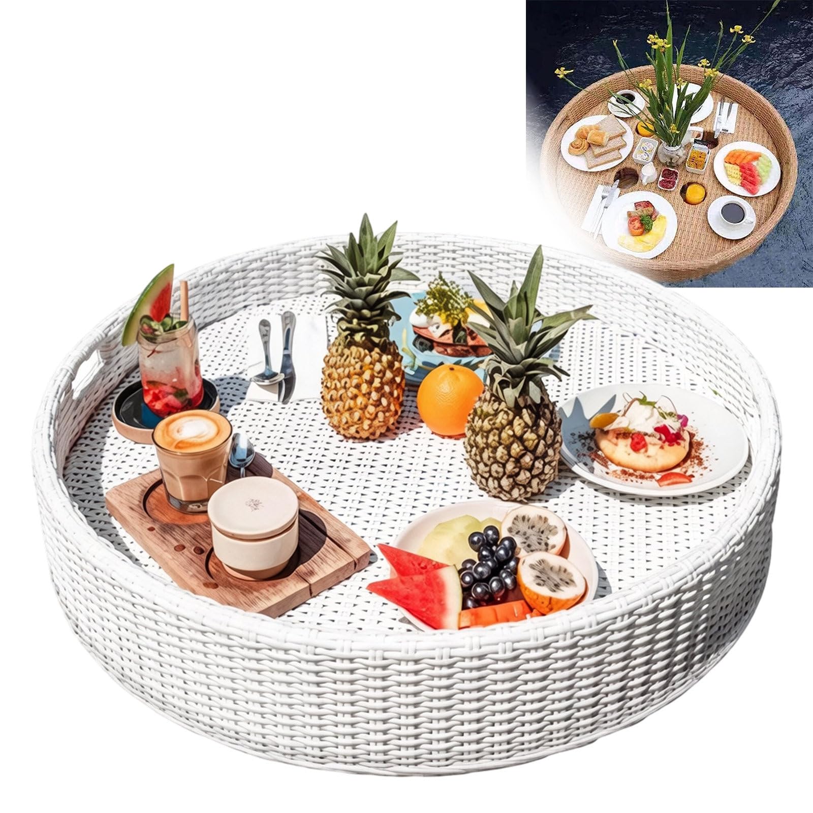 DzkZen Floating Pool Tray Floating Serving Tray Table & Bar - Swimming Pool Floats for Adults, Pool Parties - Floating Tray for Pool Serving Drinks, Floating Table White-60cm