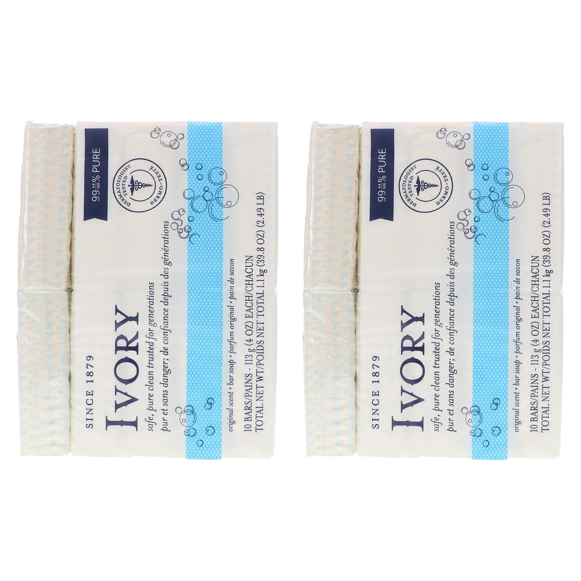 Ivory Original Bar Soap, Bath Size 10-Count, 4 oz Bars, Pack of 2
