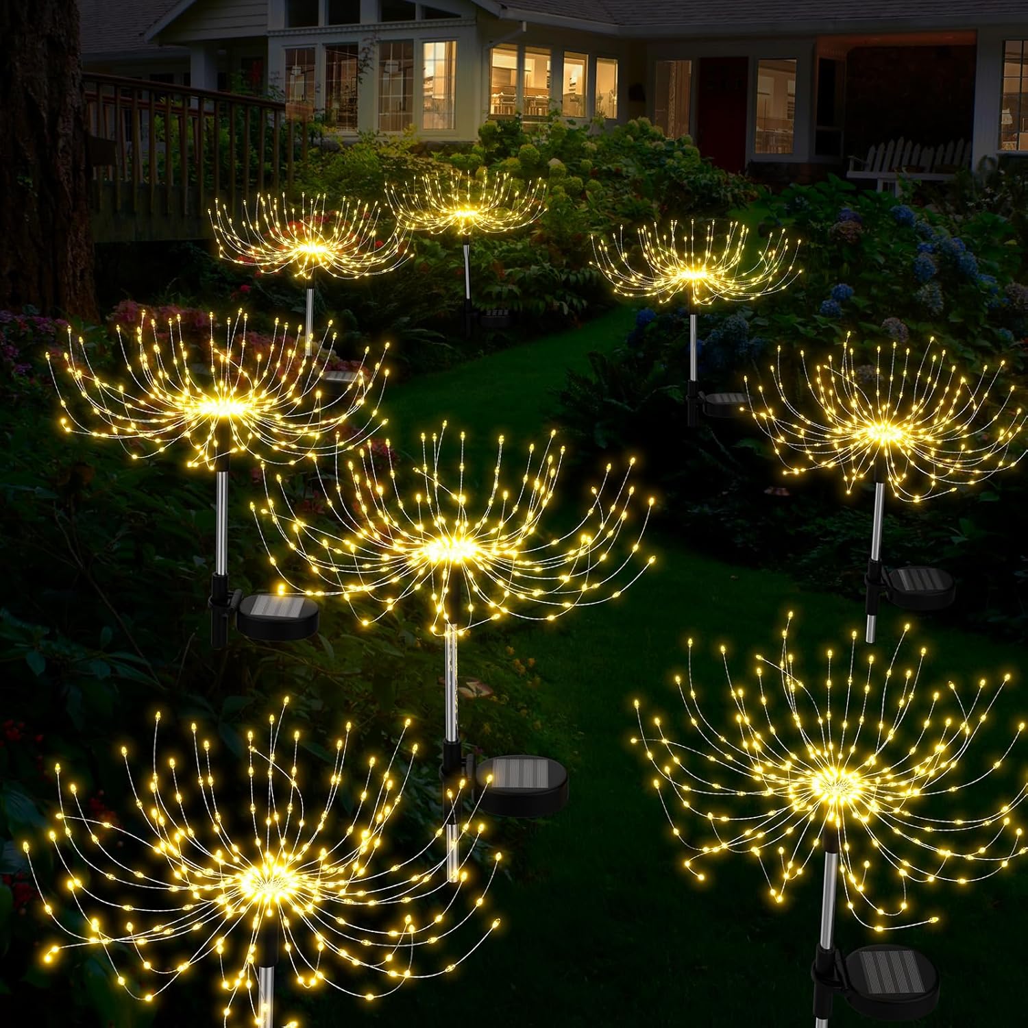 Solar Outdoor Lights Outdoor Waterproof 200 LED Firework Light Solar Powered Sparkles Landscape Fairy Light Outside Decorations Lights for Yard Patio Pathway Lawn Party Decoration, 8 Pack
