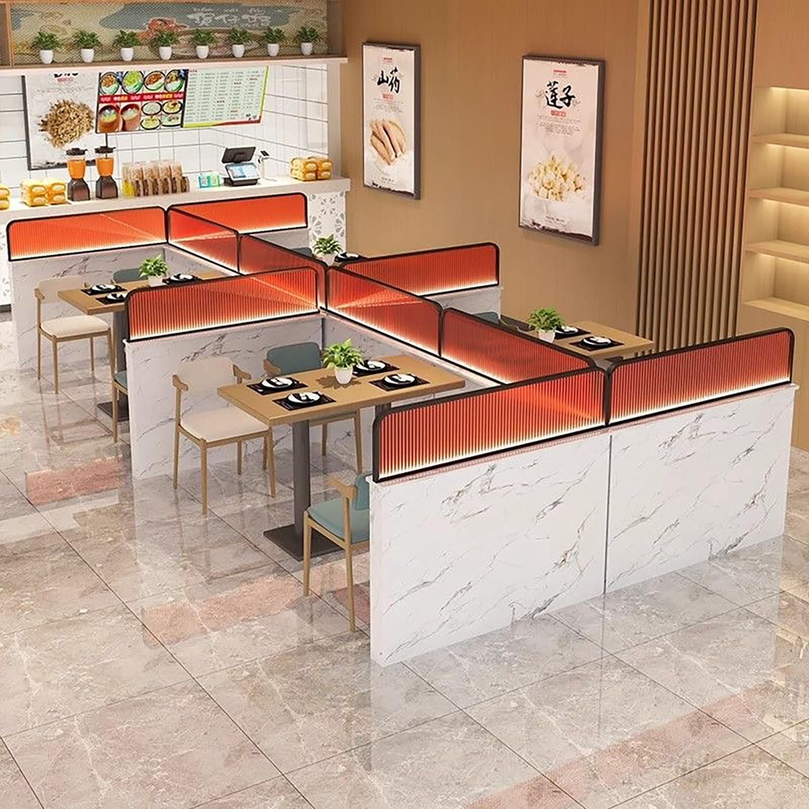 半透明のオフィス仕切り カウンタートップパーティション レストランのカウンタートップスクリーン 金属フレーム付き半透明ガラスパーティ  デスクトップパーティション カウンタートップパーティションプライバシースクリーンメタルフレームローフェンスディバイダー ...