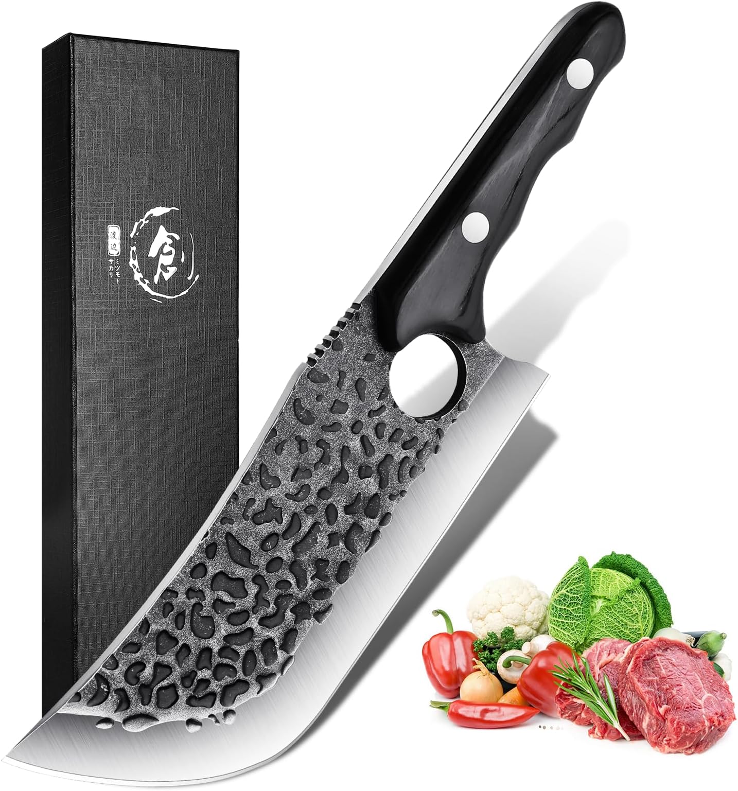 Meat Cleaver Knife, Hand Forged Butcher Knife for Meat Cutting High Carbon Steel Chopping Knives Heavy Duty Grilling Kitchen Knife for Meat Bone Vegetable Outdoor BBQ Camping