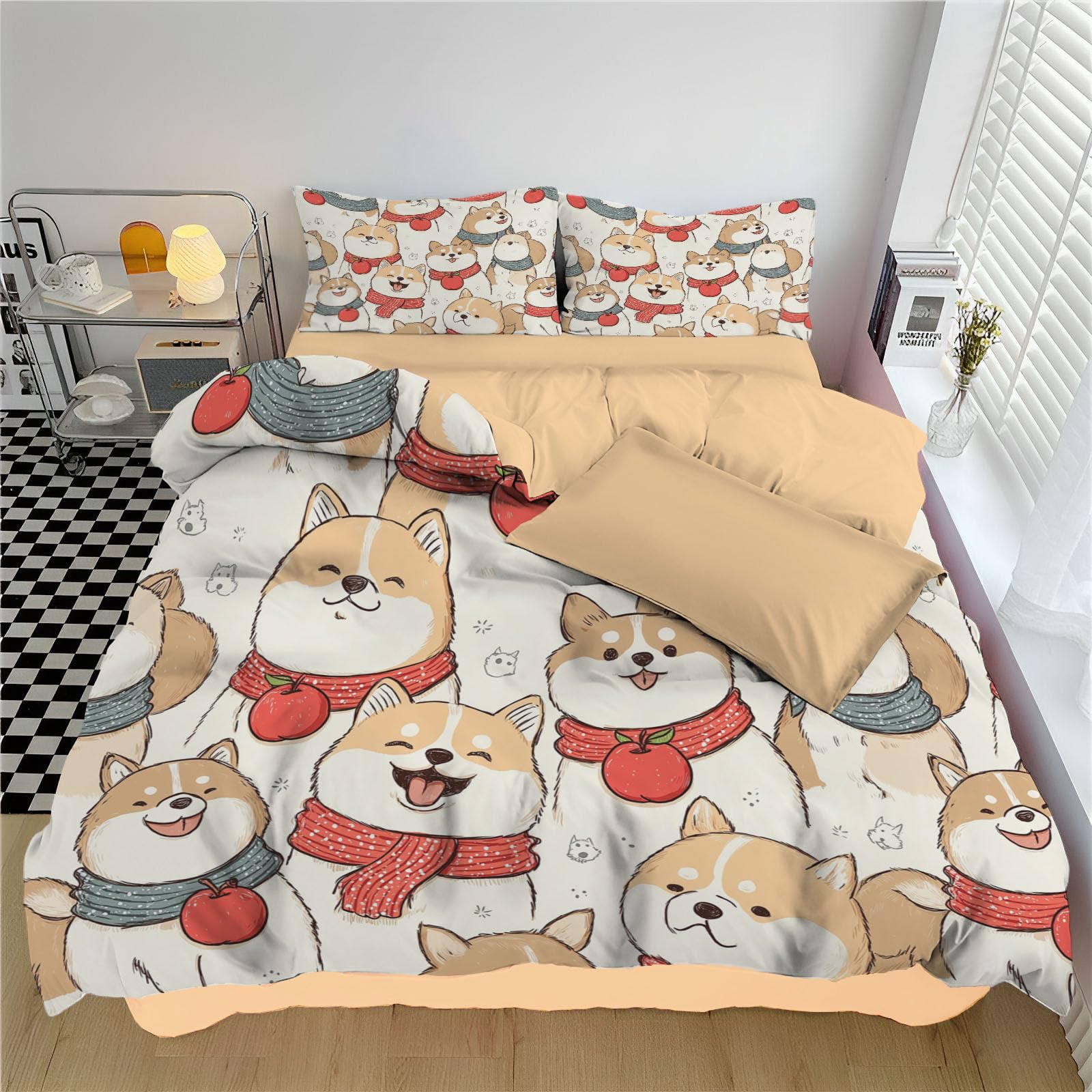 Housse de couette 220x240cm dessin animé parure de lit enfant microfibre 3D Shiba Inu