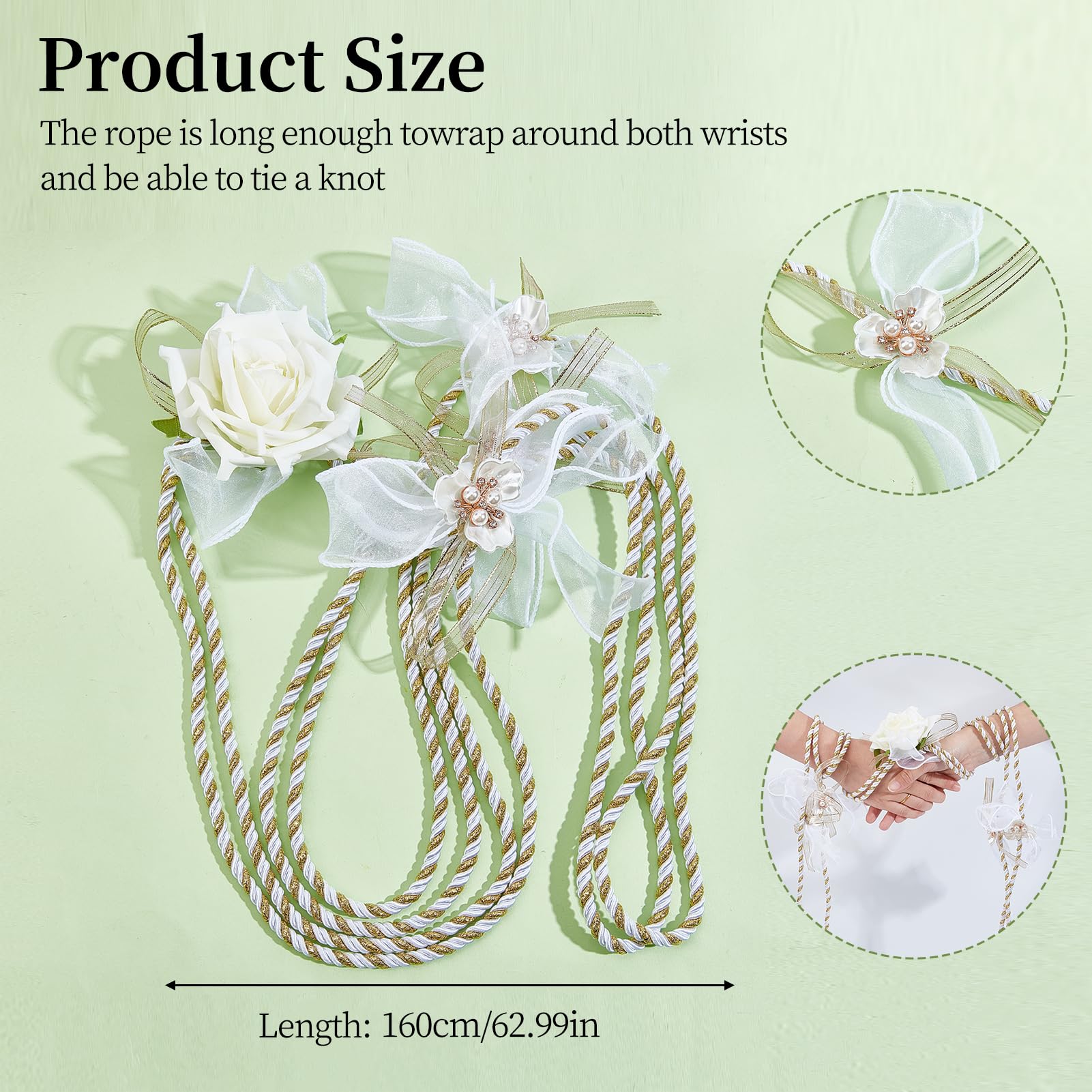 NICENEEDED Handfasting Cord for Wedding Flower Lasso with Buff Rose Rustic Wedding Lasso Lazos Wedding Cord - Image 2