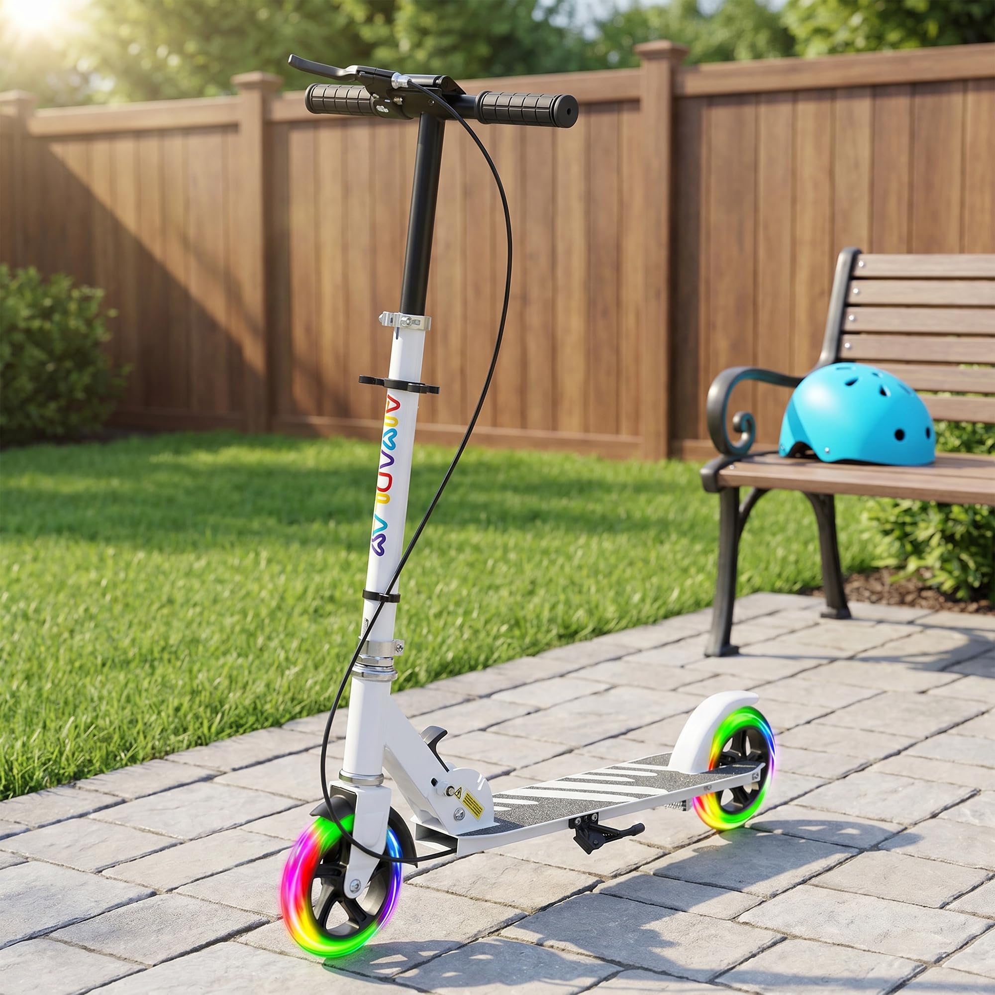 AIYAPLAY Patinete Plegable para Niños de 3-8 Años, Patinete Infantil de 2 Ruedas con Luces, Manillar de 4 Altura Ajustable, Freno Posterior y de Mano