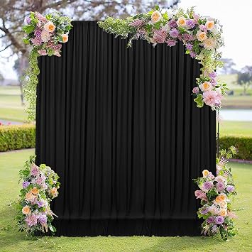 MEETSKY Black Backdrop Curtains for Parties - 10ft x 8ft Party Photo Background Curtain Rod Pocket Fabric Drapes Panels for Boys Birthday Holiday Home Halloween Decoration, 5ft x 8ft, 2 Panels