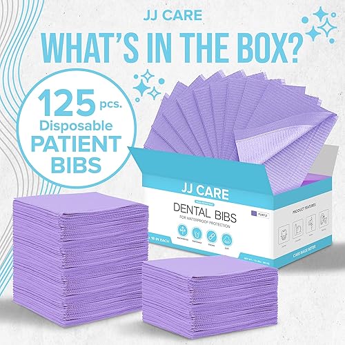 Miniatura 9 de JJ CARE Baberos dentales [Paquete de 125] baberos dentales morados de 13 x 18 pulgadas, baberos dentales impermeables de 3 capas, baberos dentales