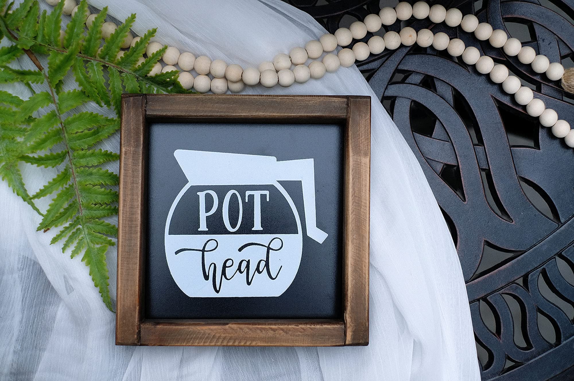 Funny Coffee Sign - Pot Head Farmhouse Decor For Coffee Bar & Kitchen