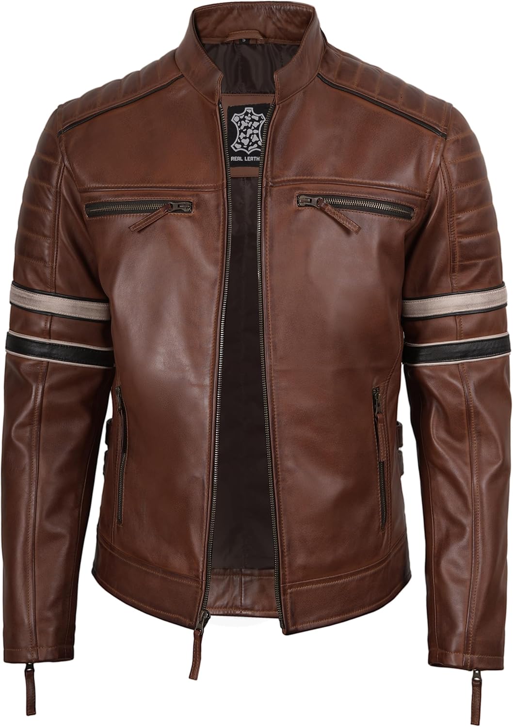 Decrum Real Leather Jacket Men - Cafe Racer Style Casual Lambskin Mens Leather Jacket