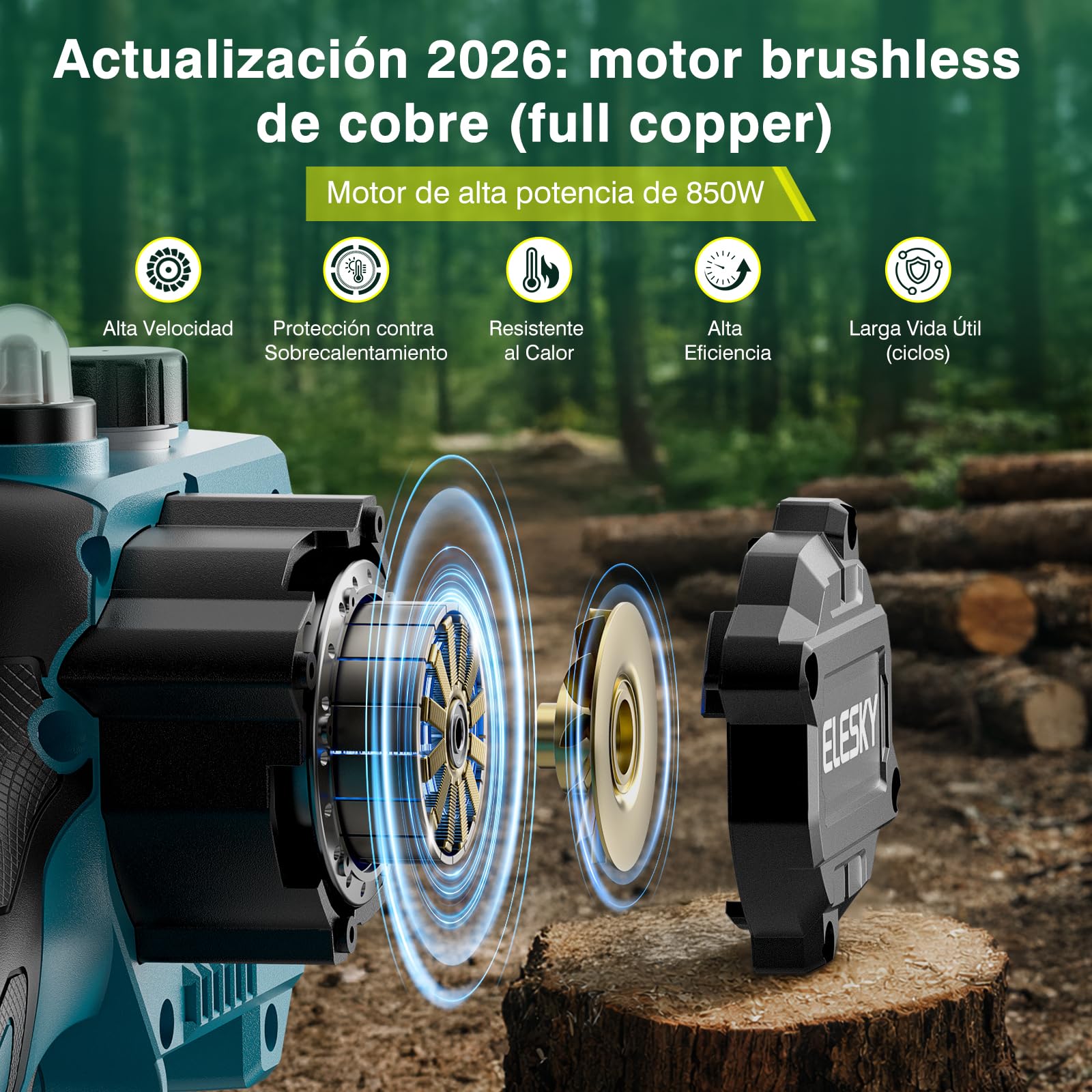 Motosierra a batería 6" - Motosierra de una mano con juego de 8" (2 en 1), engrasador automático, tensión de cadena sin herramientas, maletín, 2 barras guía y 2 cadenas con cubrecuchillas, sin batería