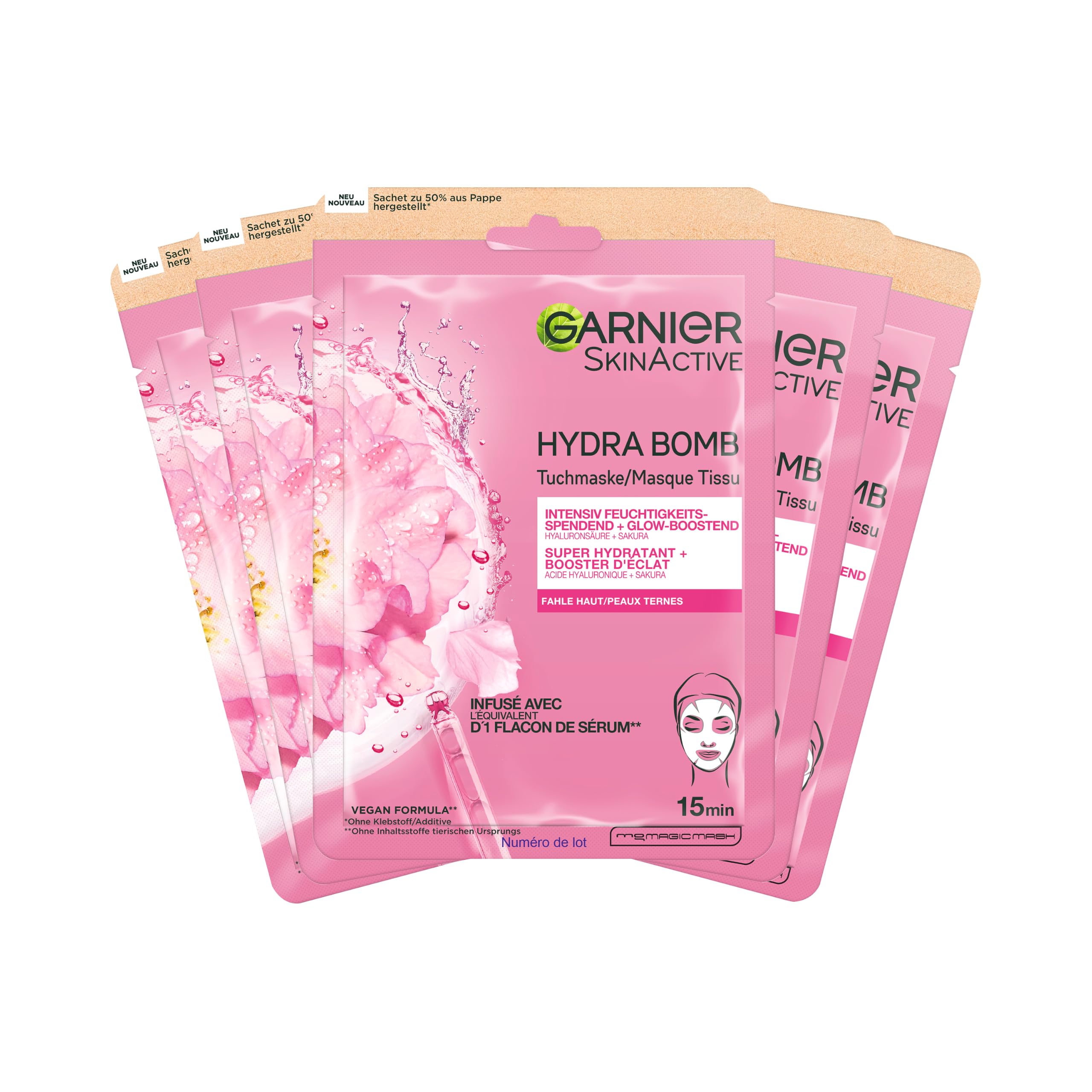 Garnier Tuchmaske, feuchtigkeitsspendender Glow-Boost, 5 Stück
