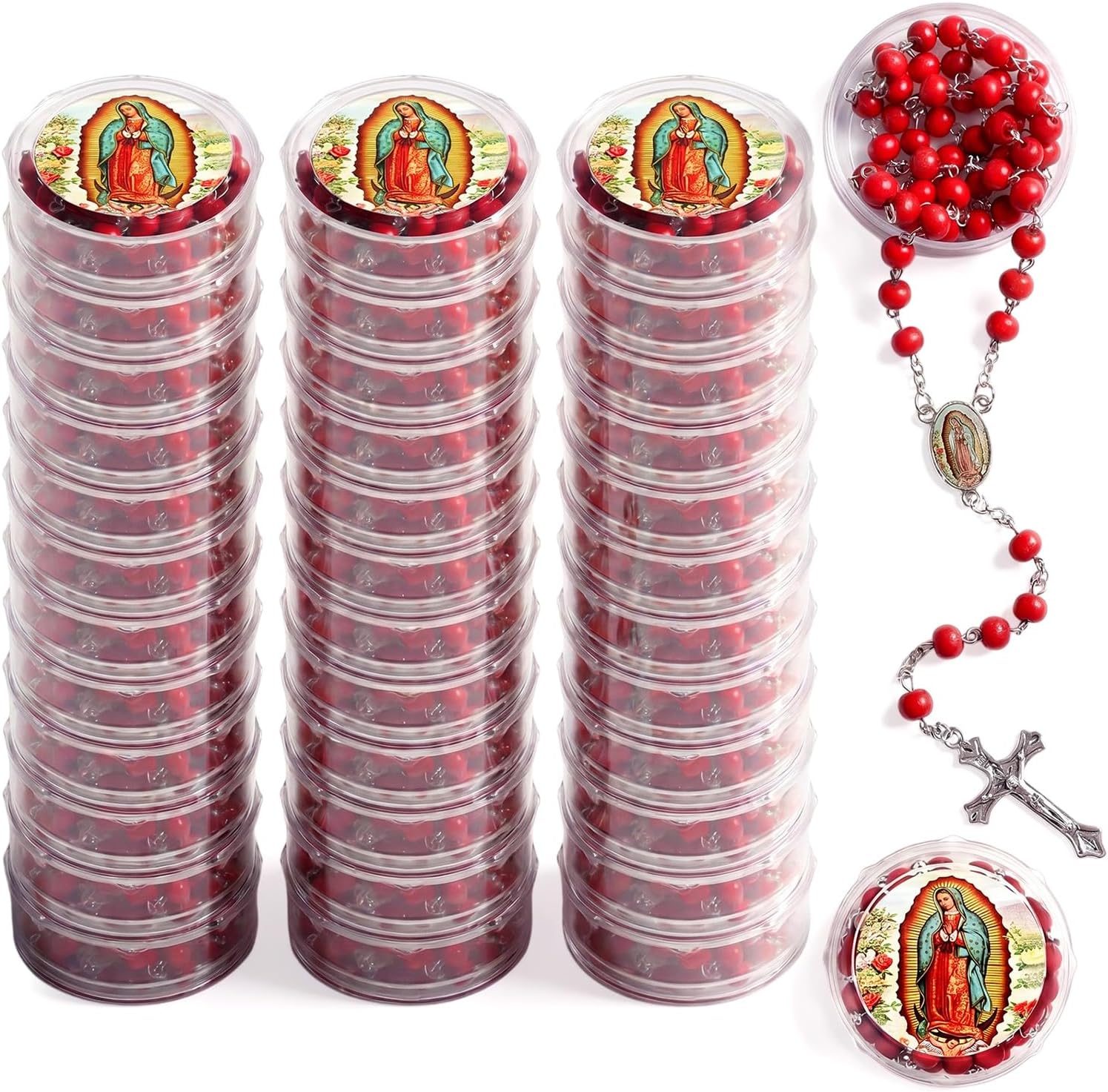 36 Pcs Virgen De Guadalupe Scented Rosary Necklace Our Lady of Grace Party Favor Catholic Gift with Box Saint Jude Beads Necklace for First Communion Party