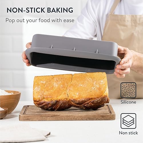 Miniatura 3 de Molde rectangular de silicona para plumcake de 11 34 pulgadas, molde rectangular para horno, tamaño grande con capacidad de masa de harina de 2.2