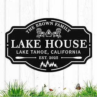 Custom Lake House Metal Sign, Personalized Camping Lake House Name Sign, Customized Camping Lake Family Name Signs Outdoors Decor, Custom Cabin Sign