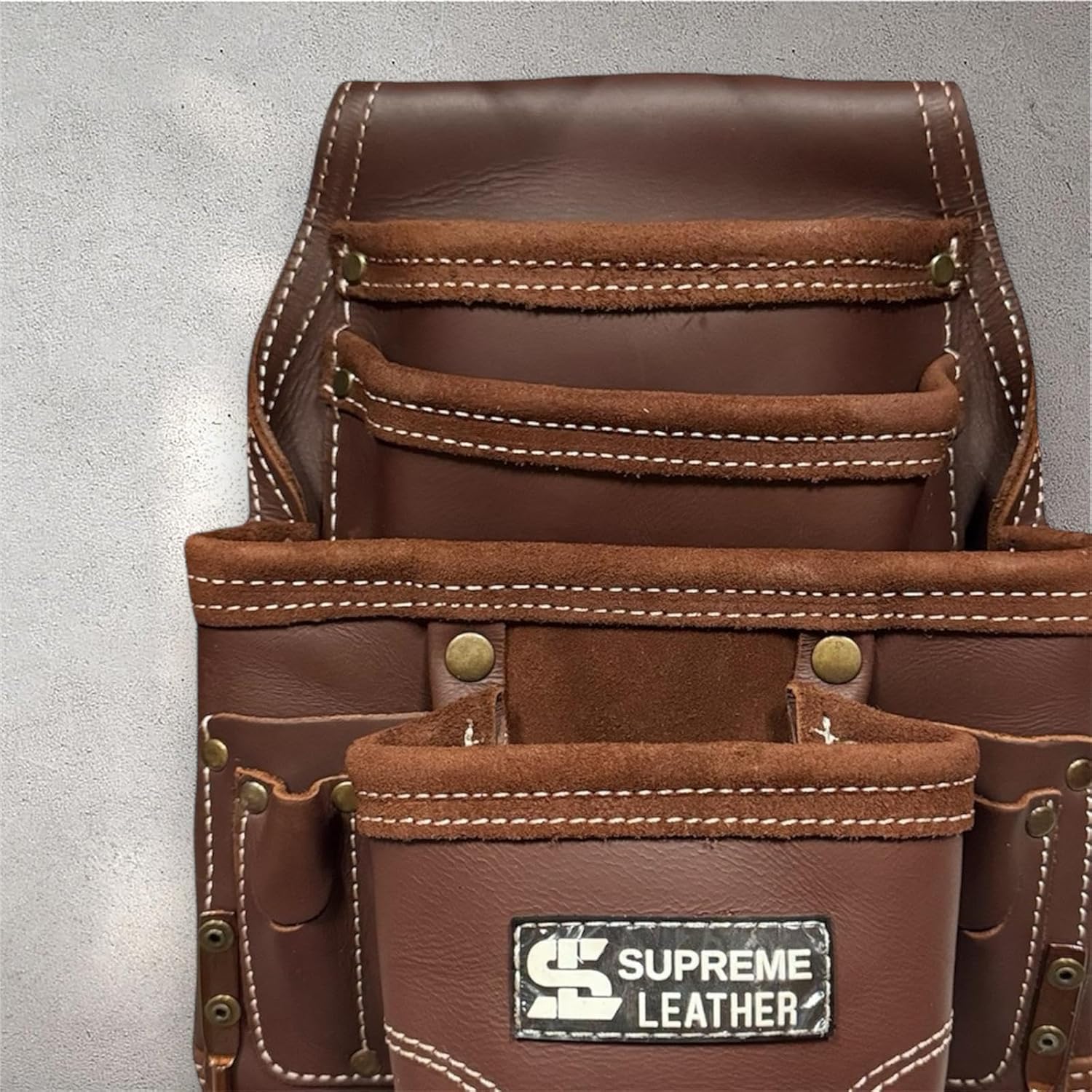 Supreme Leather Supreme Leather Tool Pouch for Construction Carpenter Tool Bag Electrician's Pouch | 10 Pockets 2 Stainless Steel Hammer Holders Top Grain Leather Bag