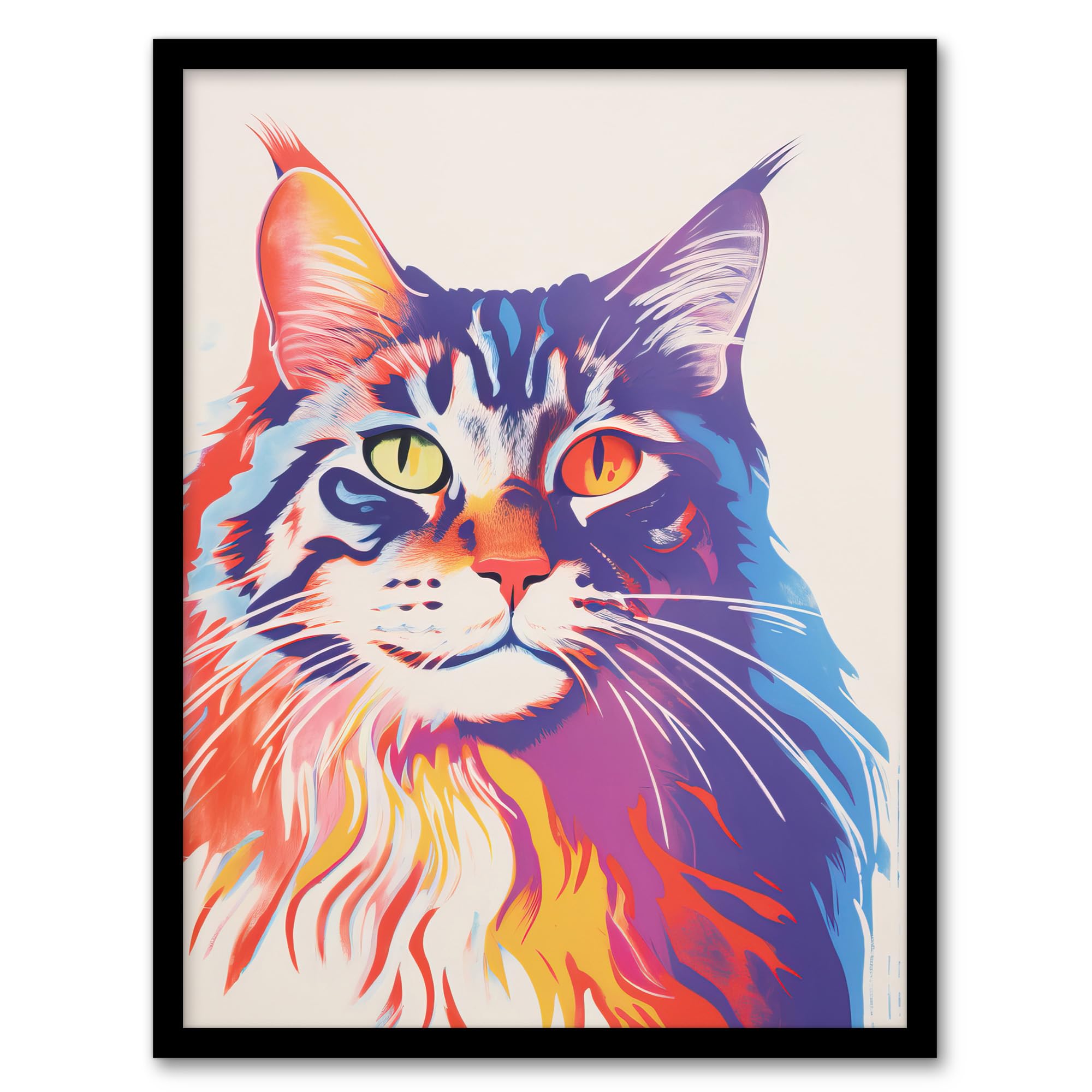 Artery8 Maine Cat Risograph Bright Orange Purple Blue Screen Artwork Riso Interior Design Wall Art PrintA4 Size from B&Q