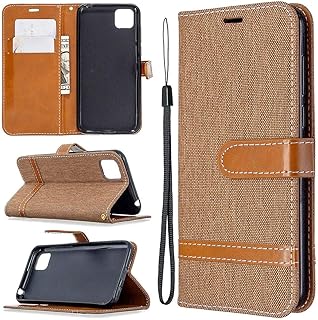 SATURCASE - Funda para Huawei Y5p (piel sintética, con cierre magnético, ranuras para tarjetas, con correa de mano, color marrón)