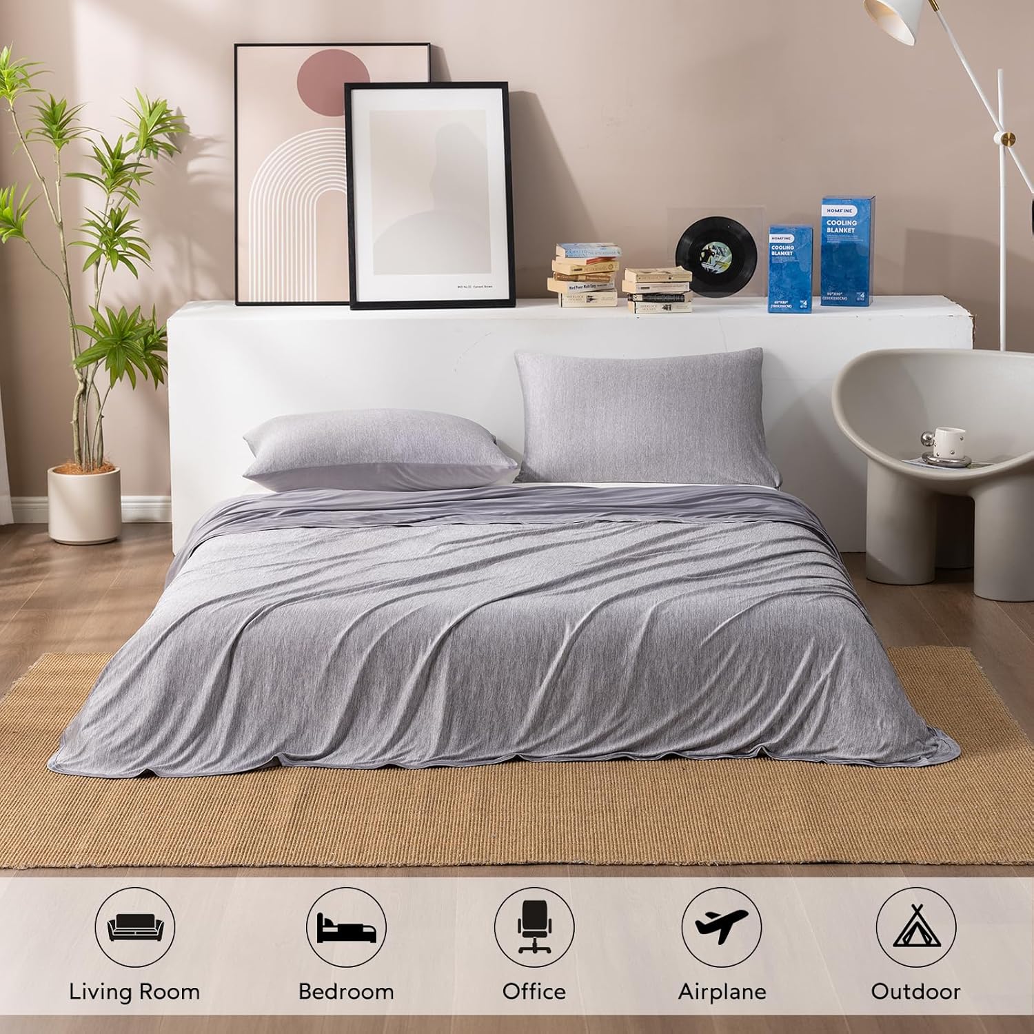 HOMFINE Cooling Blanket for Hot Sleepers - Summer Blanket Thin Lightweight Breathable Soft Double Side Enhanced Cooling for Bed Couch Sofa, Keep Cool for Night Sweats (Grey, 60 x 80 inches)