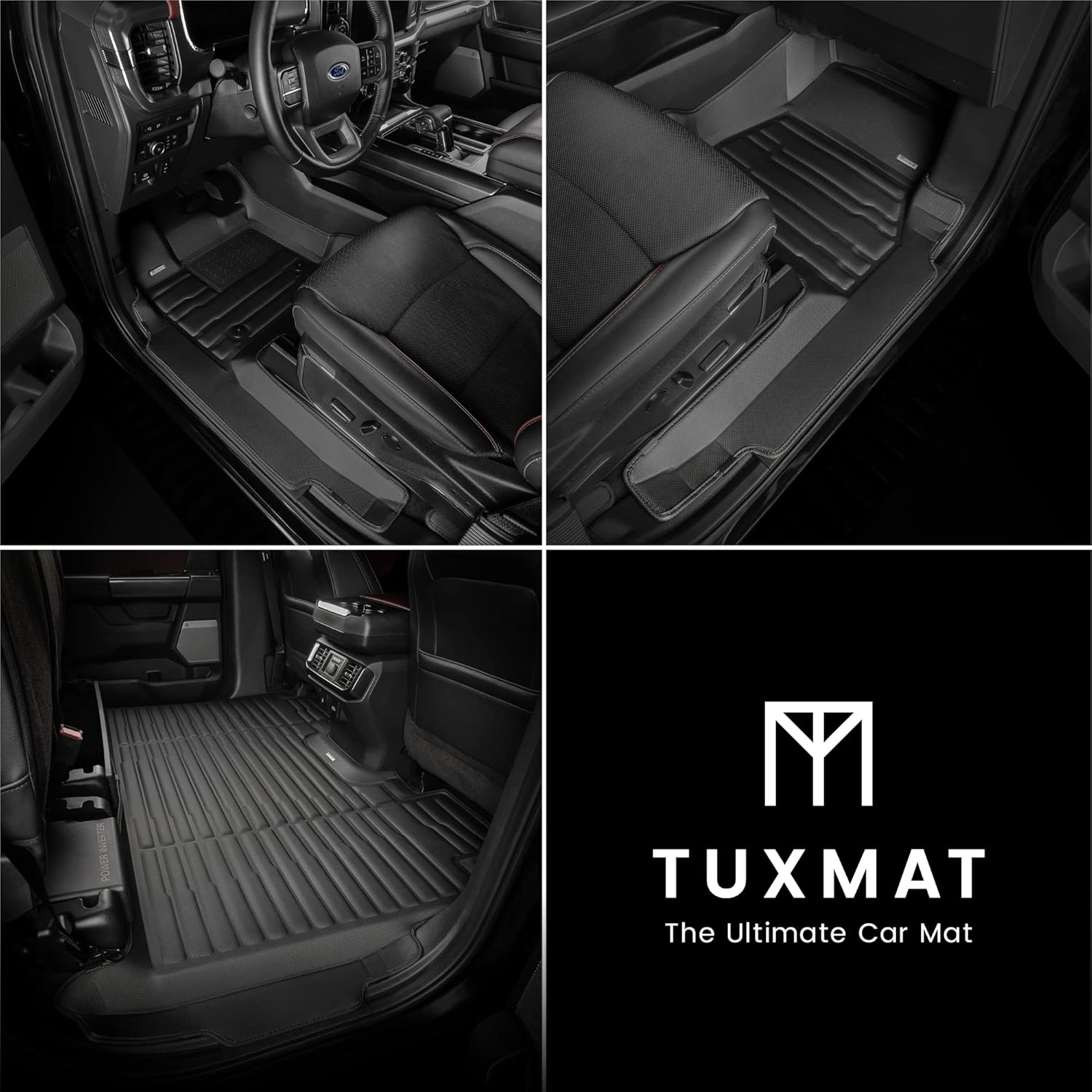 TuxMat - for Ford F150 Lightning Without Rear Seat Storage 2022-2026 Models - Custom Car Mats - Maximum Coverage, All Weather, Laser Measured - This Full Set Includes 1st and 2nd Rows