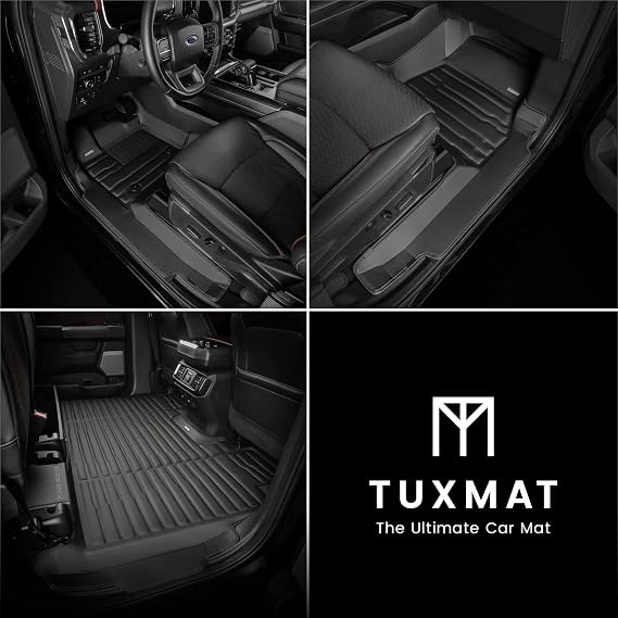 TuxMat - for Ford F150 Lightning Without Rear Seat Storage 2022-2026 Models - Custom Car Mats - Maximum Coverage, All Weather, Laser Measured - This Full Set Includes 1st and 2nd Rows