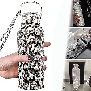 スパークリングダイヤモンドウォーターボトル、グリッターラインストーン断熱魔法瓶、チェーン付きダイヤモンドステンレススチールサーマルカップ、ポータブル詰め替え式魔法瓶、女性用スポーツ魔法瓶 (A, 500ML)