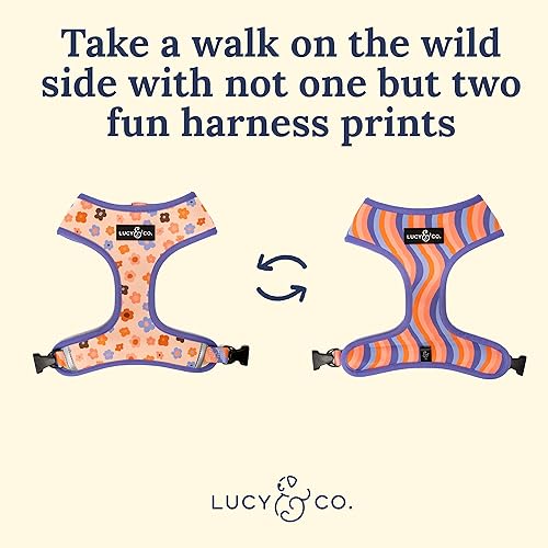 Miniatura 3 de Lucy & Co. Morado con ondas florales de coral, bonito arnés reversible para perros con cuello halter para caminar, el mejor arnés de diseño para