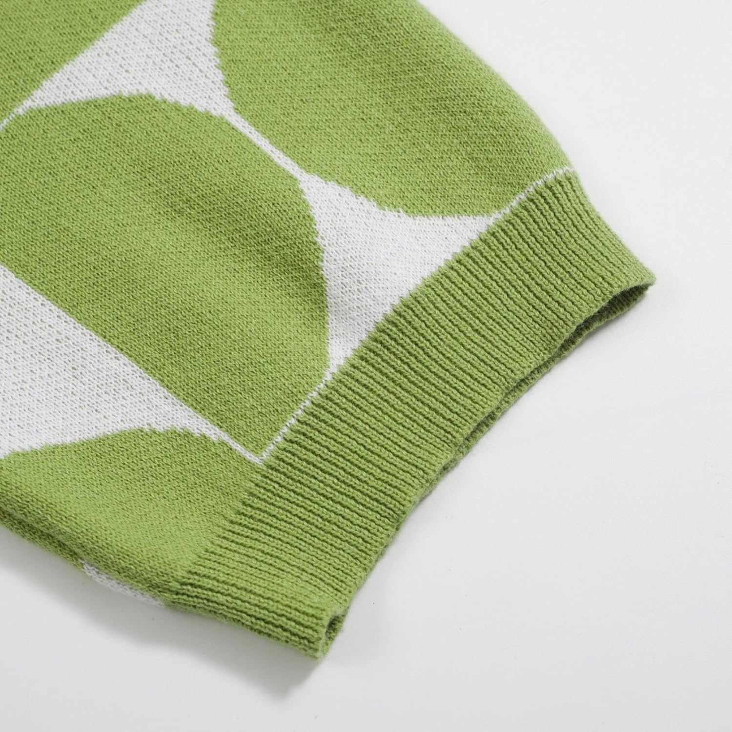 OXKNIT Men's Knitted Retro Poloshirt, 1960s Mod Style Vintage Pattern Short Sleeve Shirt V-Neck Green - Image 4