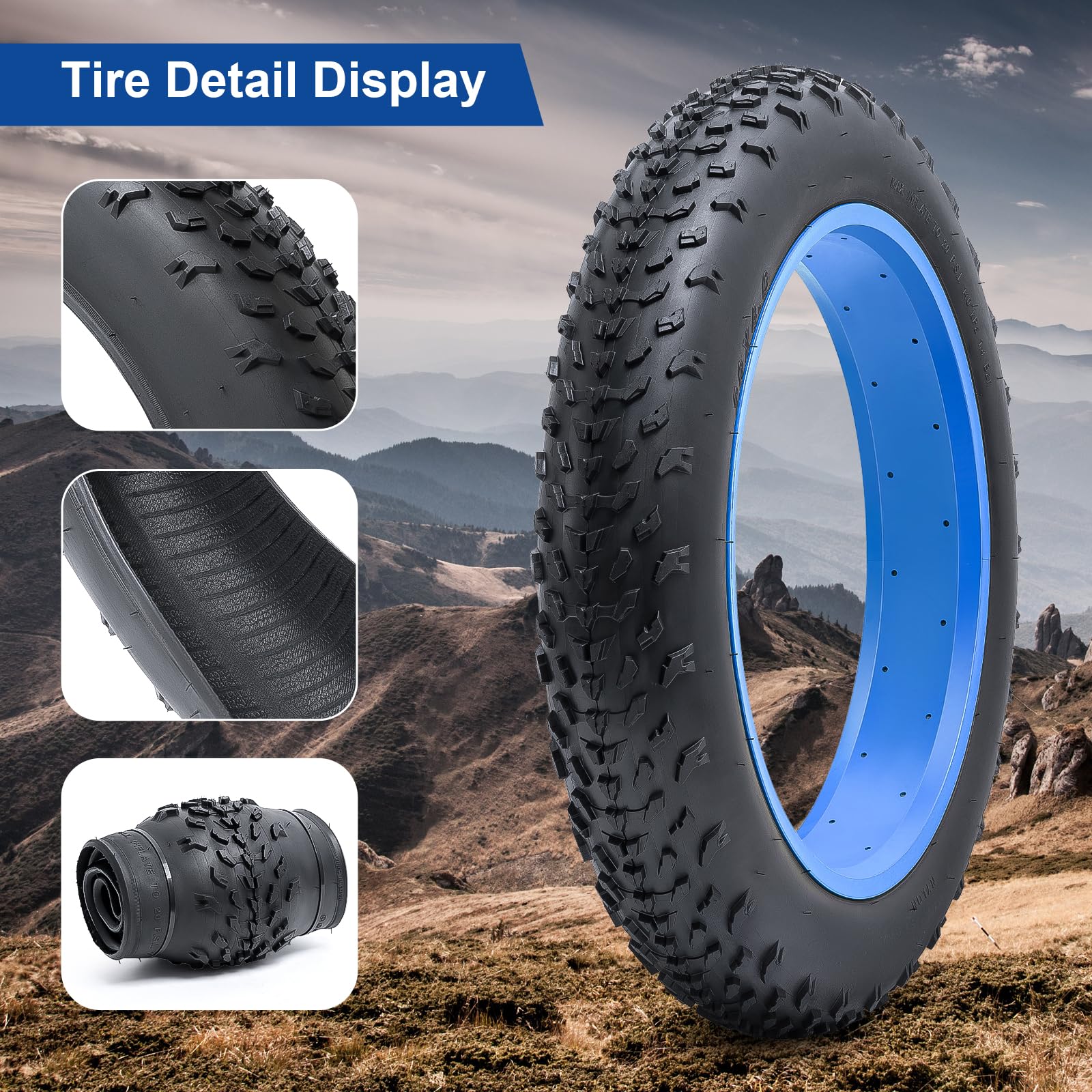 20x4.0 Fat Bike Pneu 102-406 Pneus 20x4 Pliable, pneus 20 pouces adaptés aux pneus de vélo 20 x 4,0 Ebike/Mountain/Road/City Roues de secours (E)