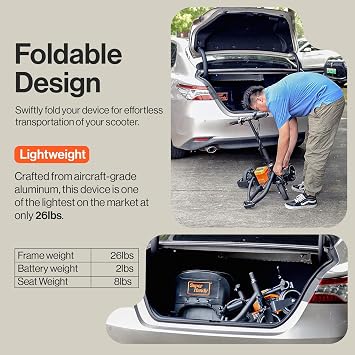 SuperHandy Passport Mobility Scooter for Adults- Foldable, 3 Wheel, Airline Travel Friendly - 13 Mile Range, Includes 2 Removable 44.4V Lithium-ion Batteries & Charger (275 Lbs)
