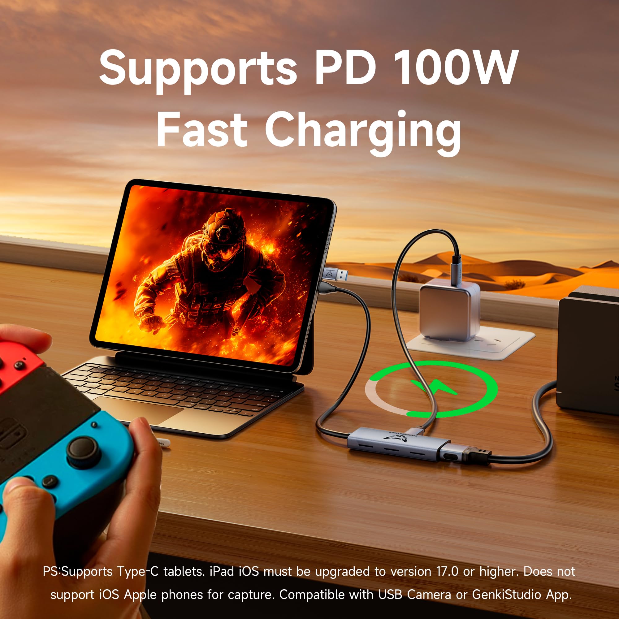 Tarjeta de captura de video 4K con 100 W PD HDMI a USB 3.0/USB C 1080P 60 fps, dispositivo de captura de grabación para transmisión, transmisión en vivo, videoconferencia, enseñanza,