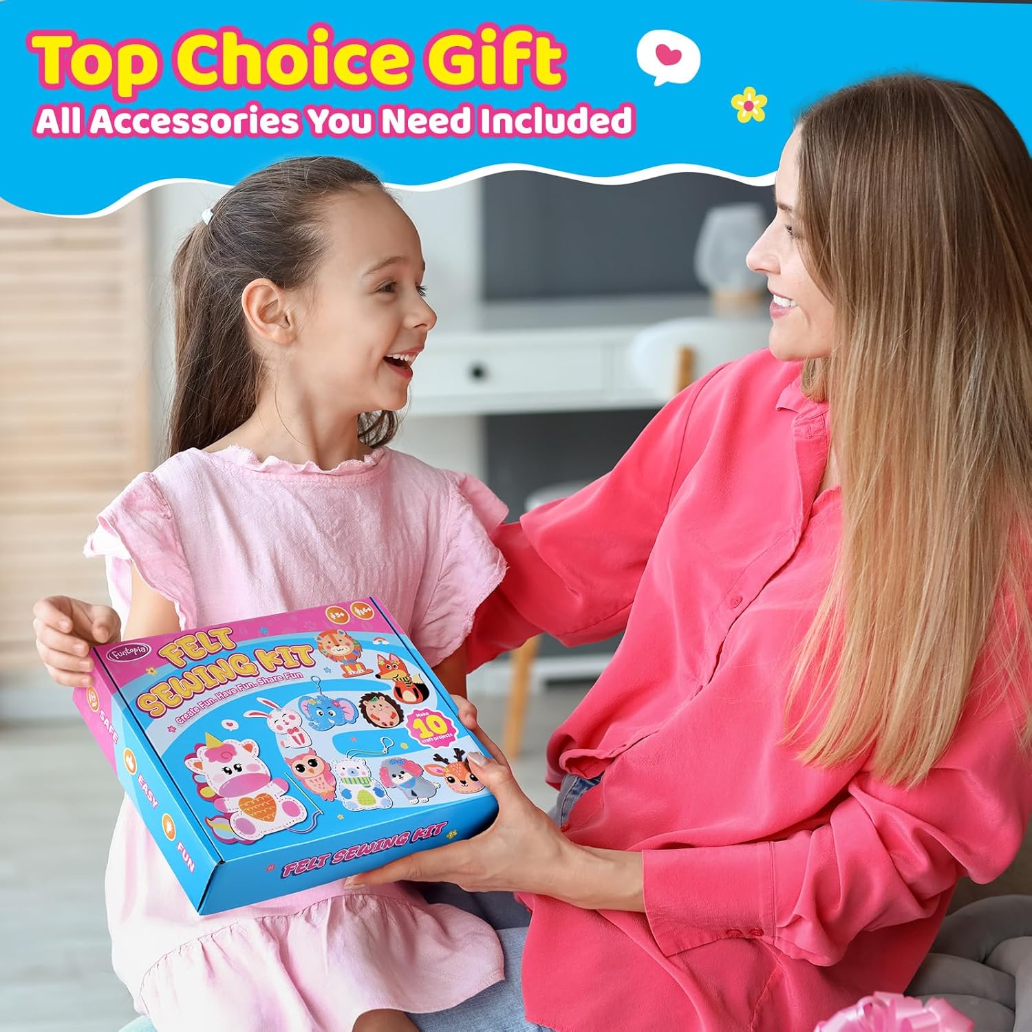 Funtopia Pop Beads Crafts Kit and Animal Sewing Kit for Kids