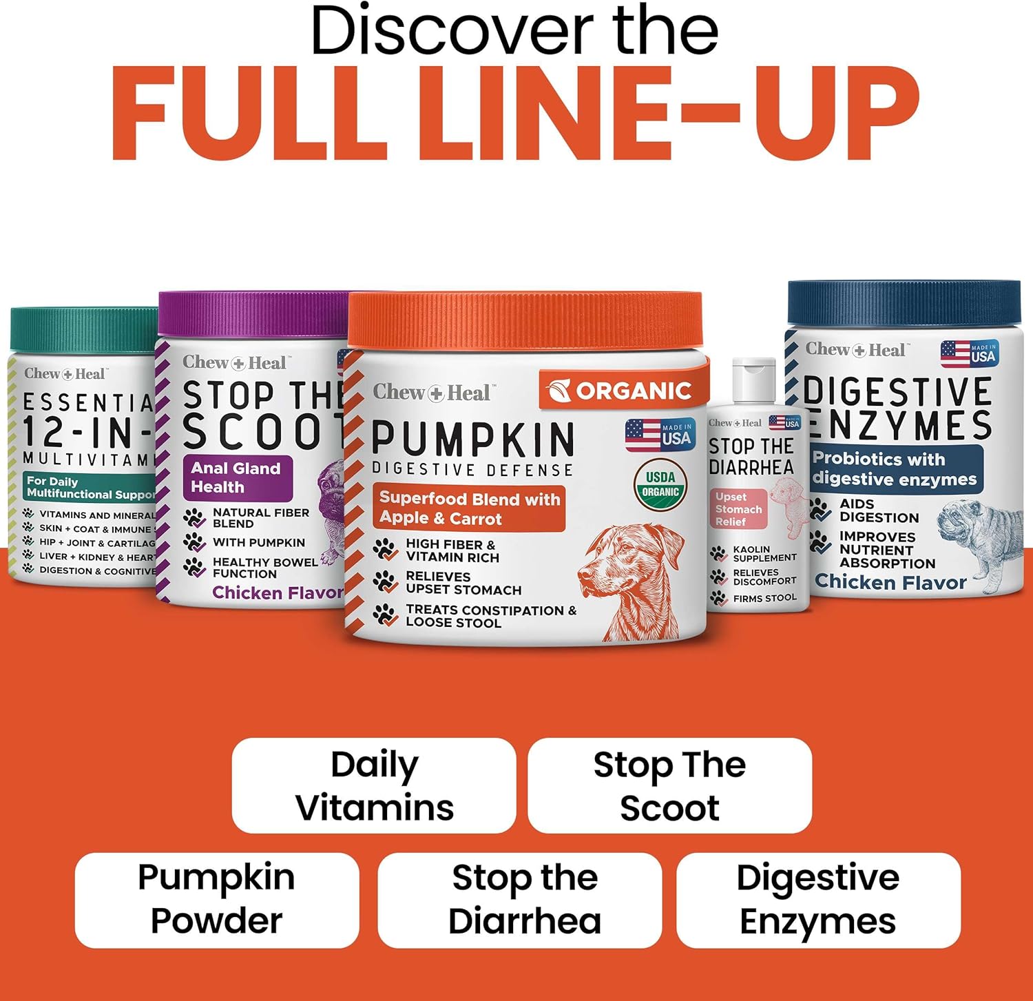 Organic Pumpkin Powder for Dogs - 16 oz of Powder for Dog Digestion with 5cc Scoop - Made with Pumpkin, Apple, and Carrots - Made in The USA