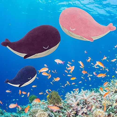 Miniatura 6 de MUPI Almohada de felpa de animales de peluche de ballena de 18 pulgadas, animales de peluche de tiburones jorobados y medusas, decoración del océano