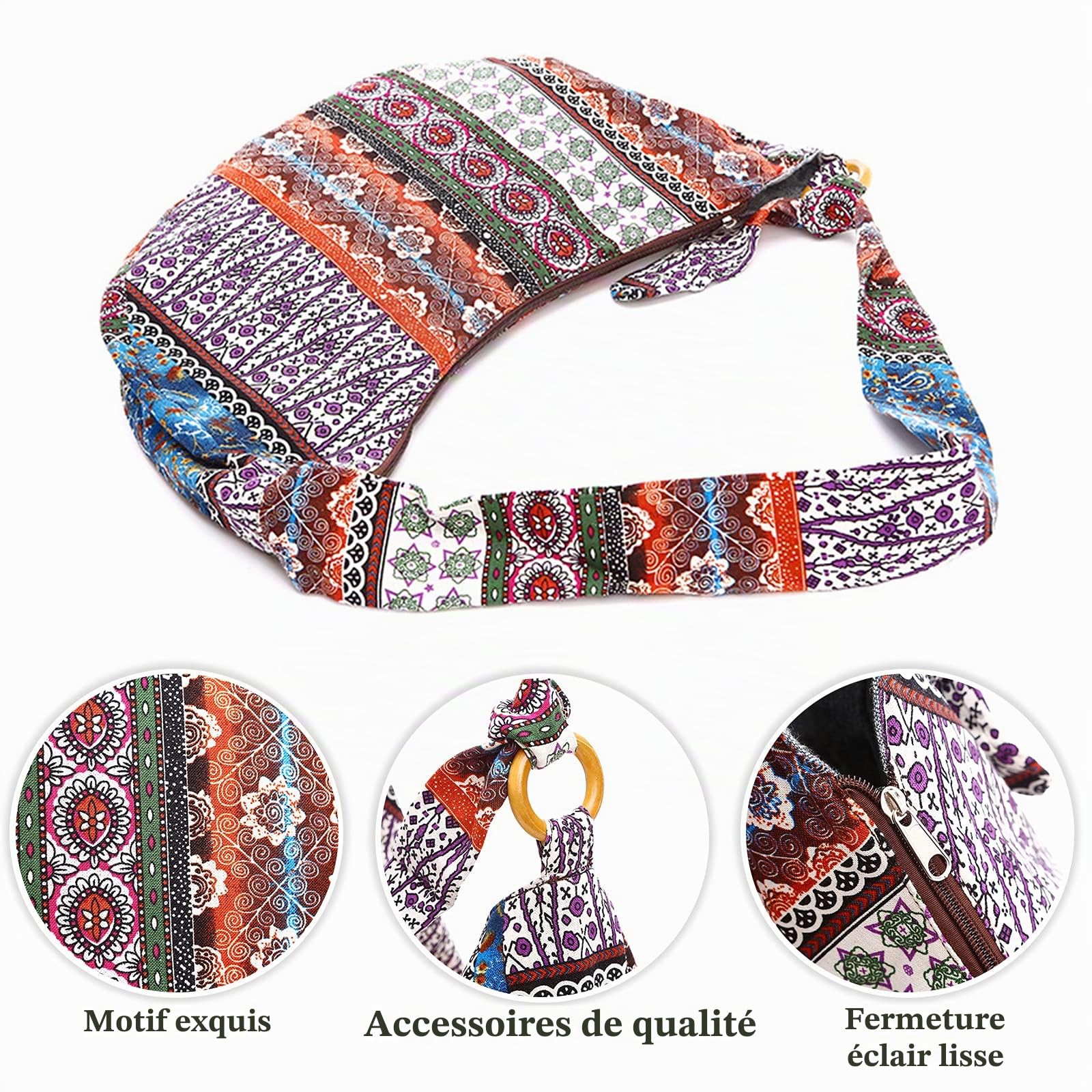 Sac D'épaule de Femmes Hippie Sac à Bandoulière Poids Léger Fourre-Tout Sac de Messager pour Voyage Plage École Vacances