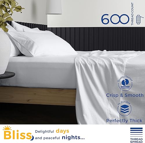 Miniatura 2 de THREAD SPREAD Sábanas de lujo de 600 hilos, de calidad de algodón egipcio, tamaño California King, sábanas bajeras y fundas de almohada de bolsillo